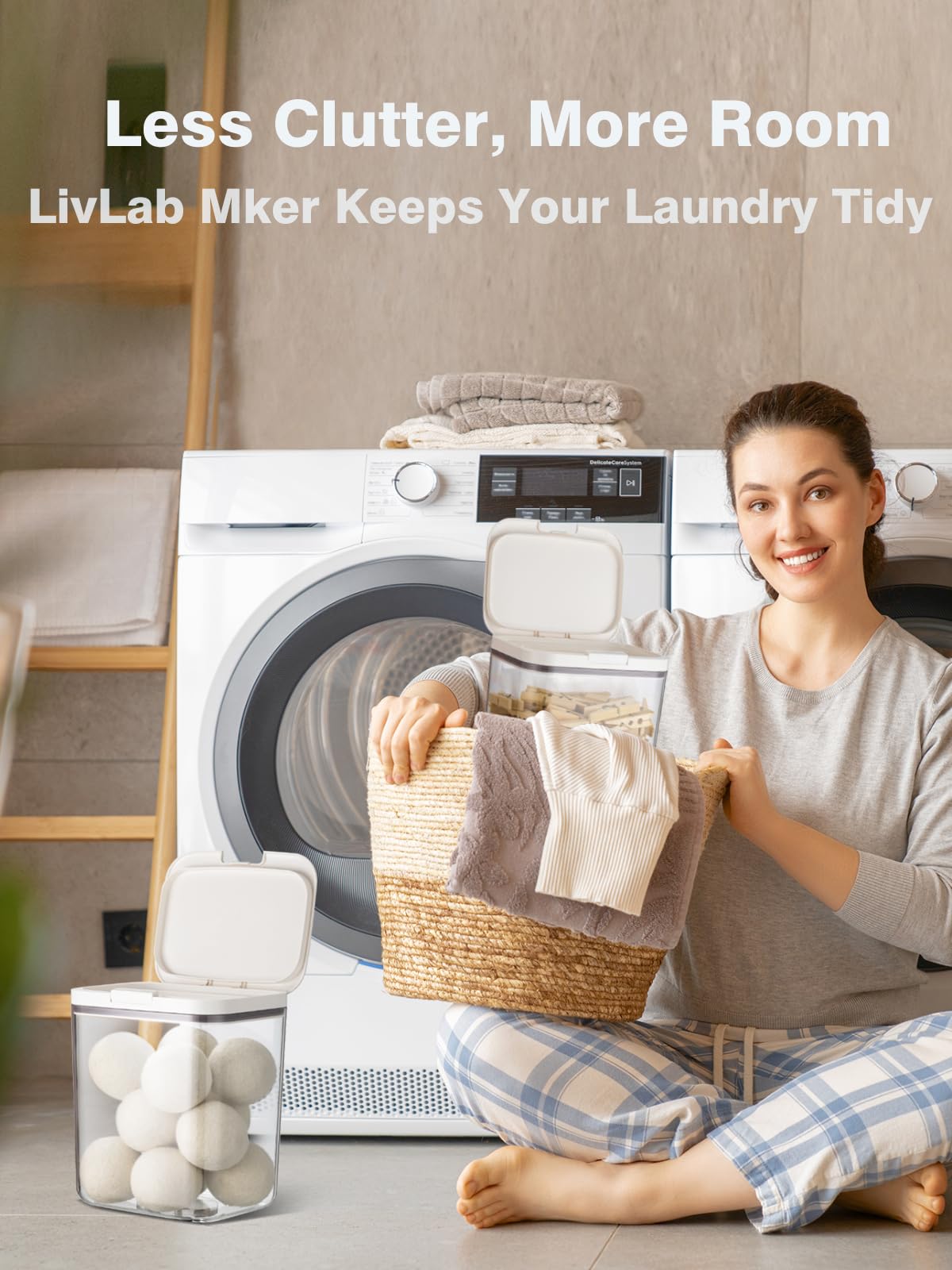 LivLab Mker Waschmittelspender mit Ein-Press-Deckel (2.2L-W)