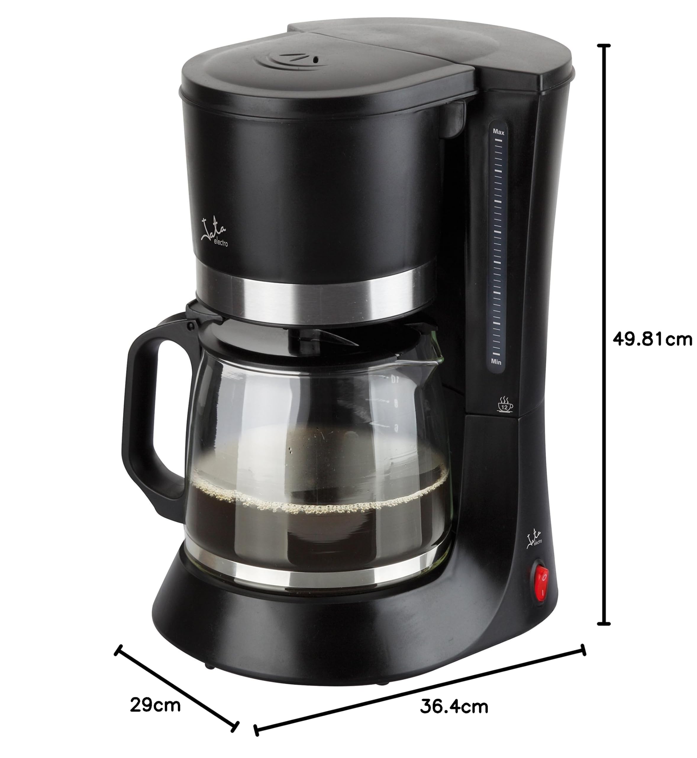 Jata CA290 - Cafetera de Goteo 12 Tazas 1175 ml, Cafetera Americana con Filtro Permanente Reutilizable, Jarra de Cristal, Apagado Automático y Placa Calefactora