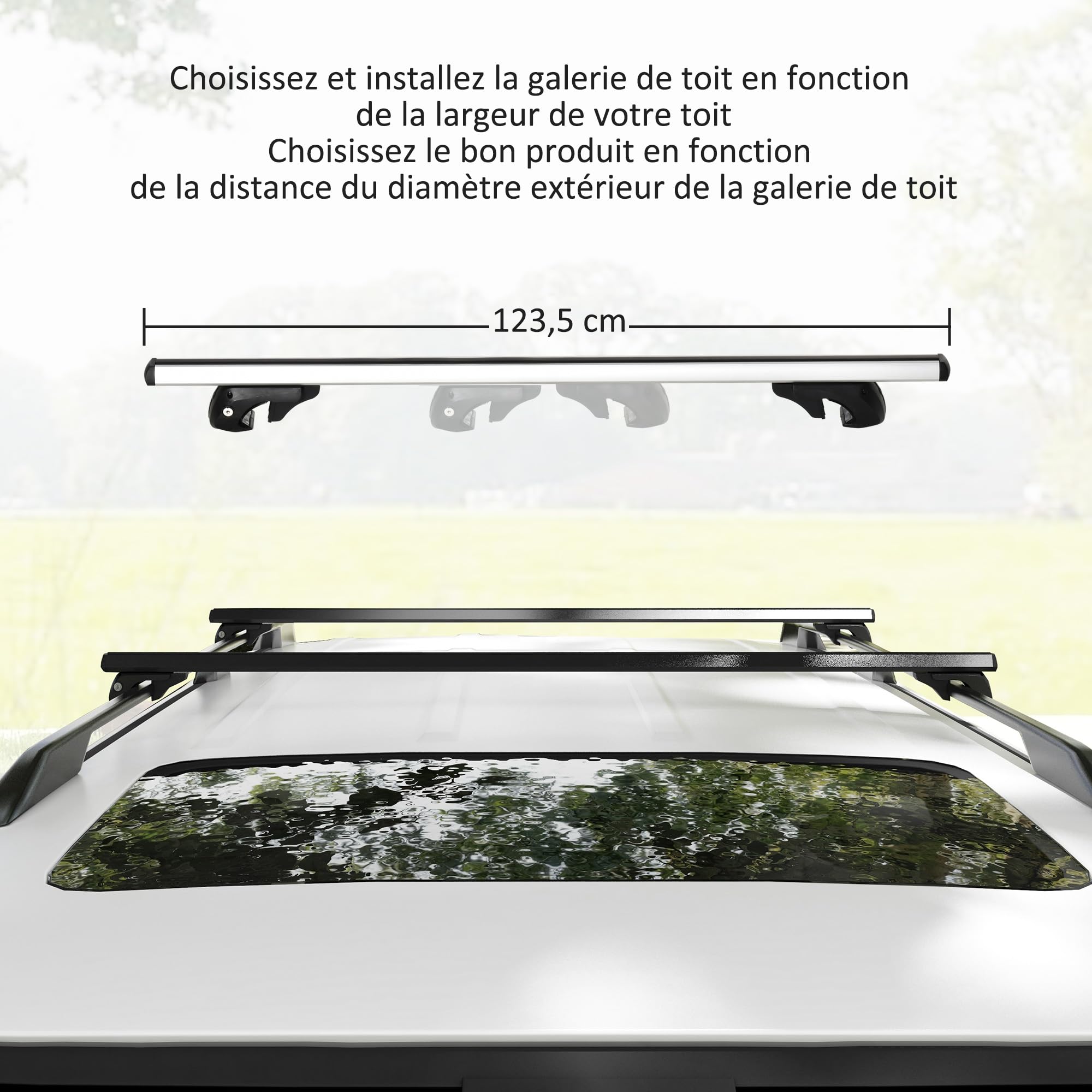 HOMCOM Barres de Toit de Voiture 2 Clés 123,5 x 5,5 x 7 cm Argenté et Noir | Transversales, Porte-Bagage Verrouillables, Alliage d'Aluminium