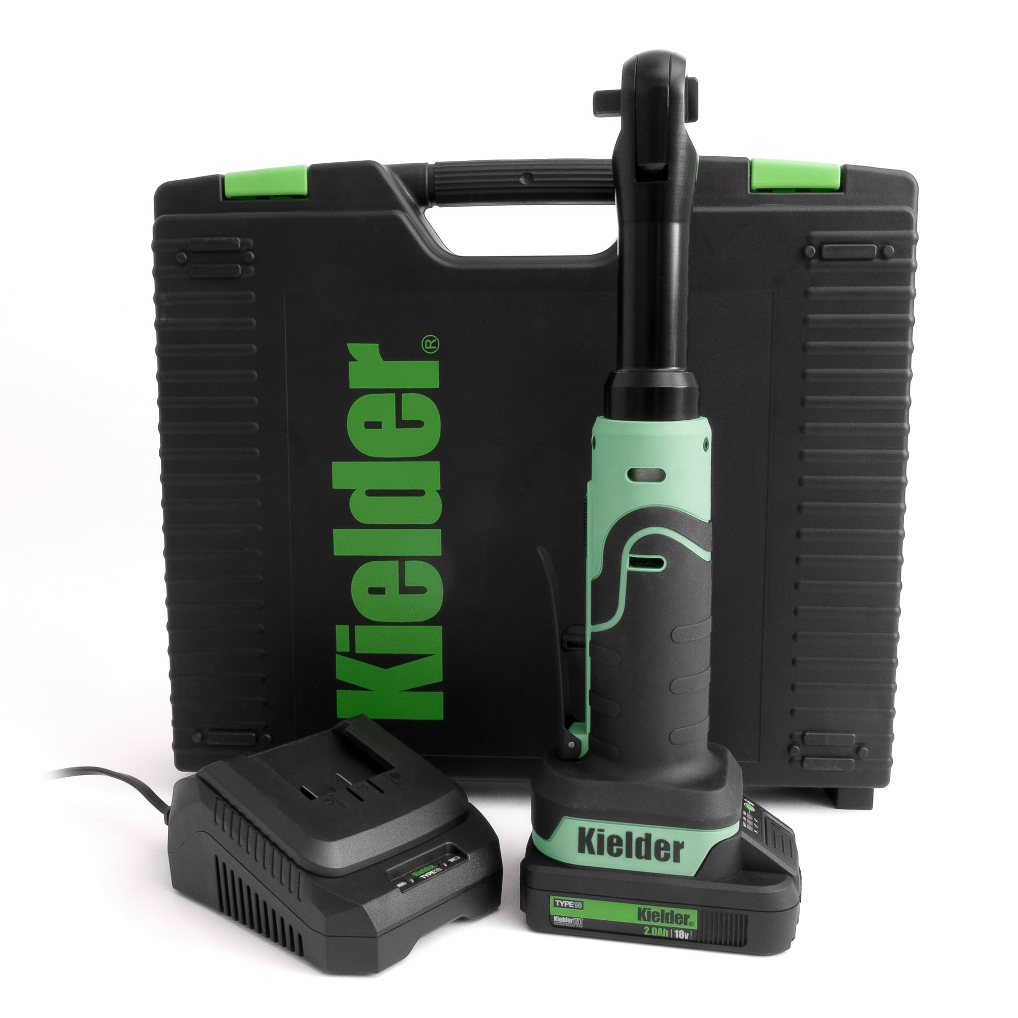 Kielder Green Kwt-010-21 18V Li-Ion Cordless 3/8" Long Reach Ratchet Kit, 1 X 2.0Ah Li-Ion Type18 Battery, Charger & Case