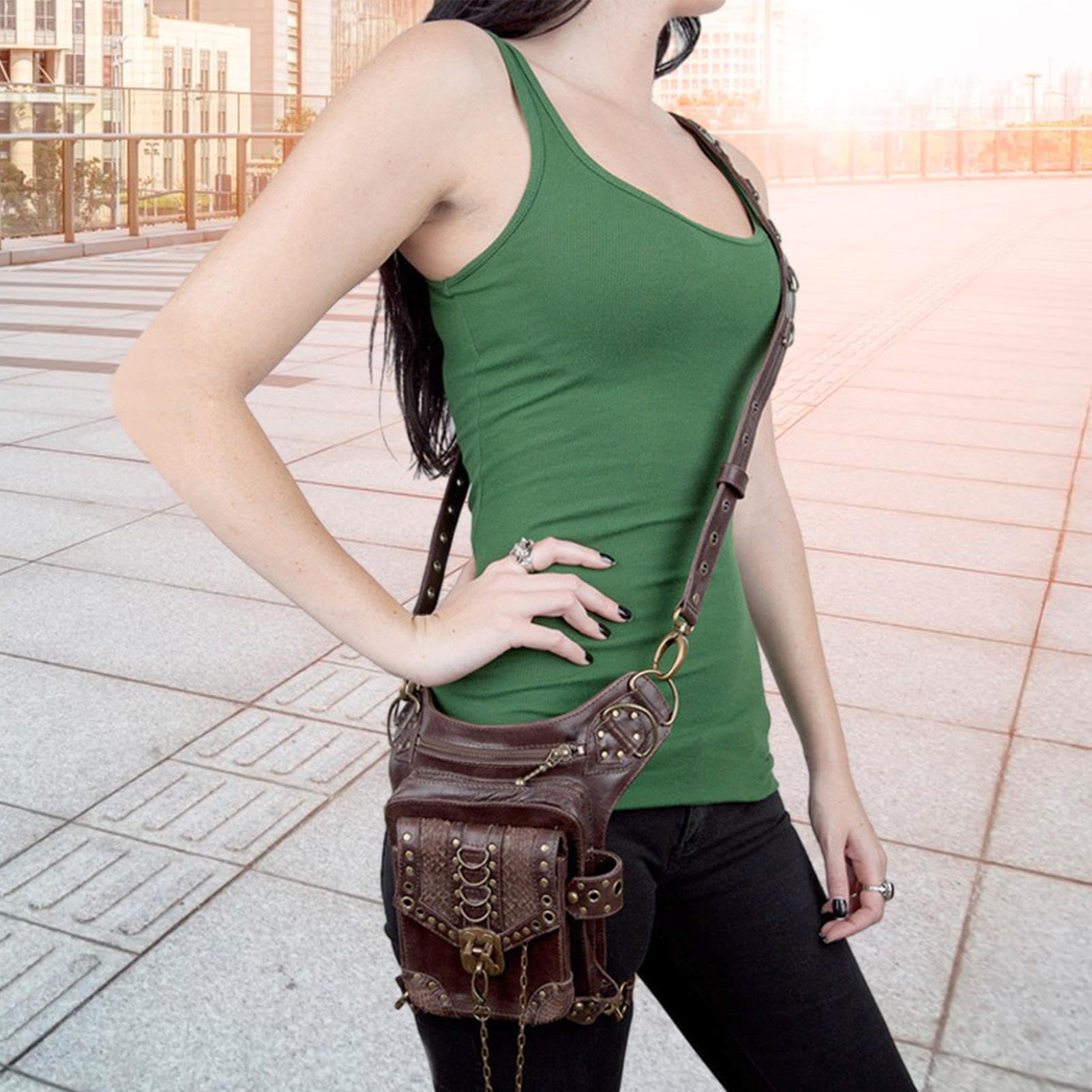 Sac de Taille Steampunk, Sac de Ceinture Renaissance,Taille Jambe Steampunk Pochette en Cuir PU Sac médiéval - Pochette de Ceinture imperméable à la Mode Gothique pour Filles, Femmes et