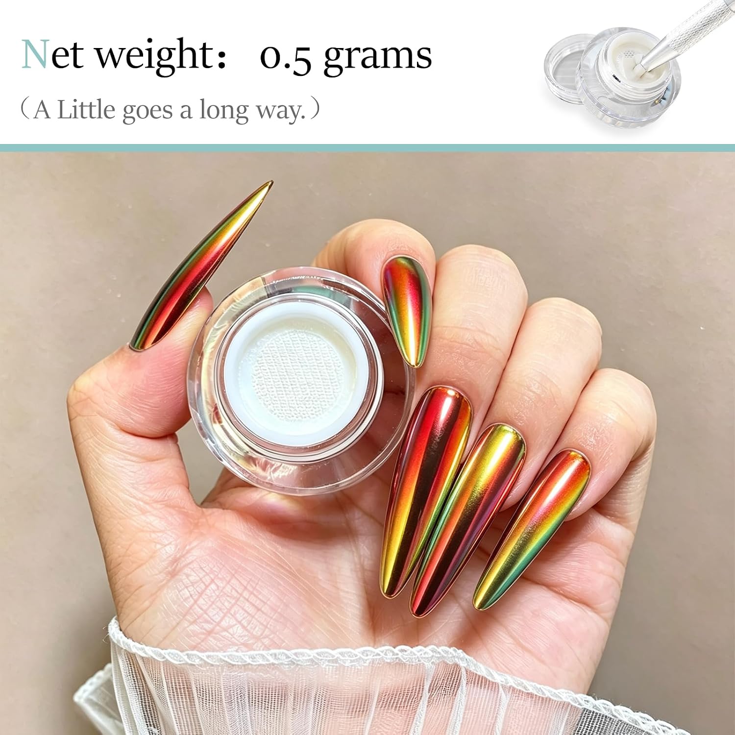 0.5g Unicorn Chrome Nail Powder Aurora Effect Pigment, Iridescent Mermaid Shimmer Glitter Nail Art Decoration for Manicure - Summer Twilight