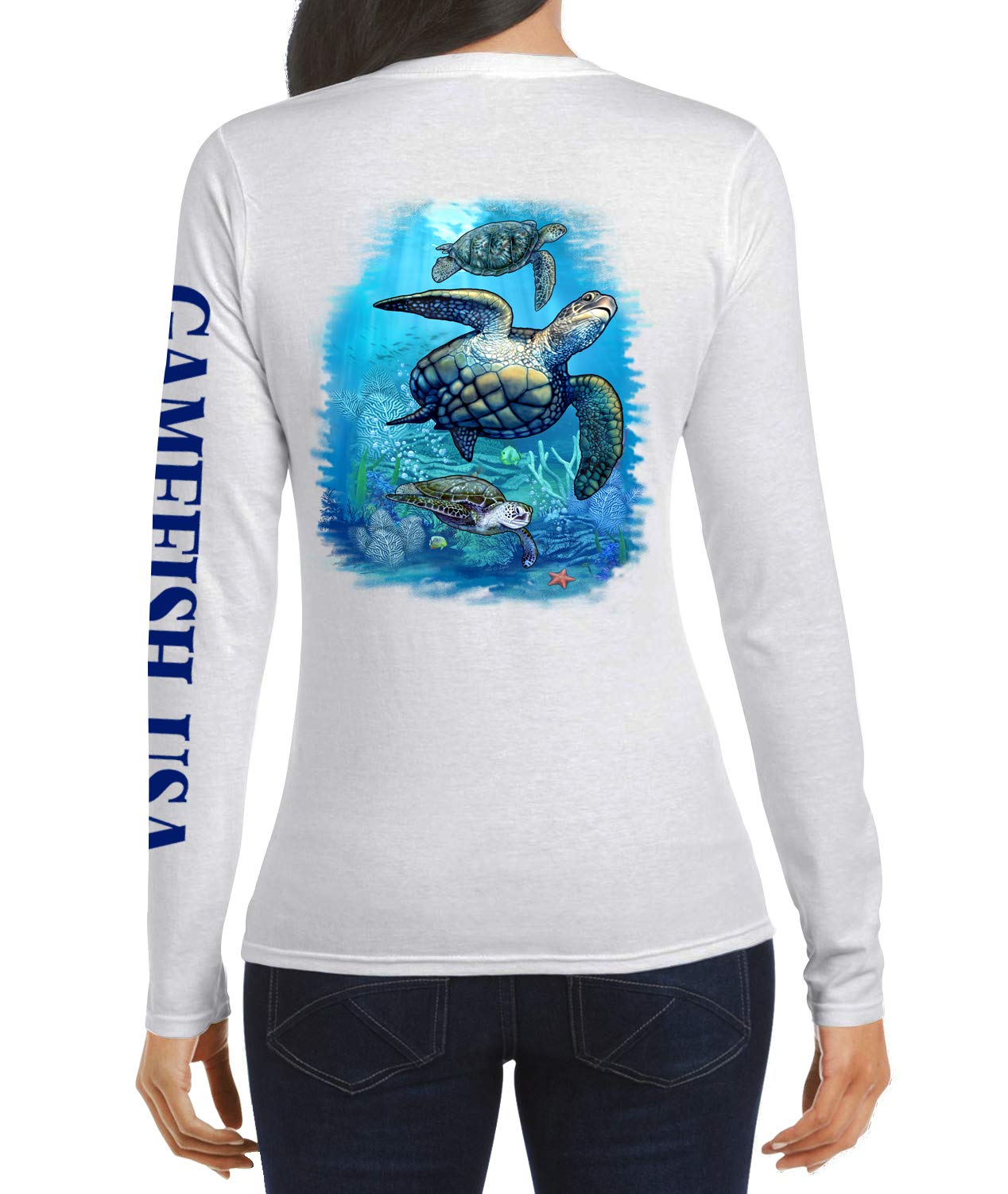 GAMEFISH USA Women's UPF 50 Lightweight Microfiber Moisture Wicking Performance Fishing Shirt Turtles