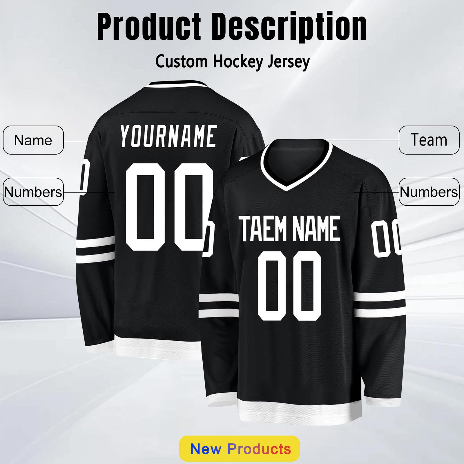 Maglia da Hockey personalizzata,Progetta la tua maglia da Hockey personalizzata con nome/squadra/numero, maglia da Hockey con nome adatto ai regali per bambini e adulti stile 3 KAN0827A