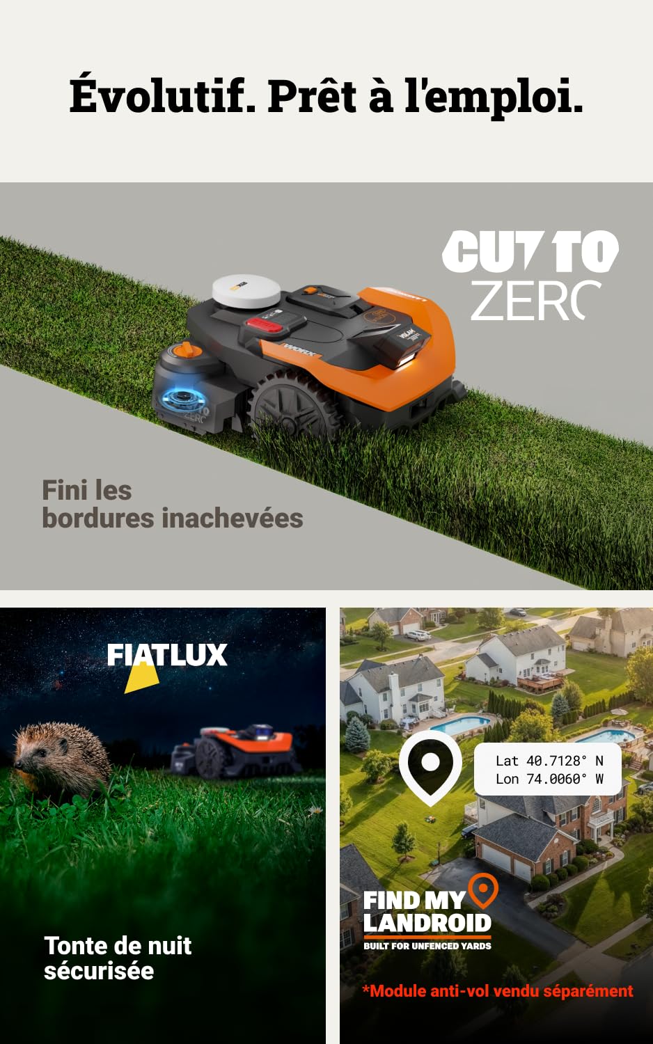 WORX Vision Cloud 2WD WR330E Robot Tondeuse 3000 m² sans Fil périphérique + Garage (évitement d'obstacles par IA, Navigation VSLAM + RTK, cartographie Auto, contrôle Via app, Cut-to-Zero)