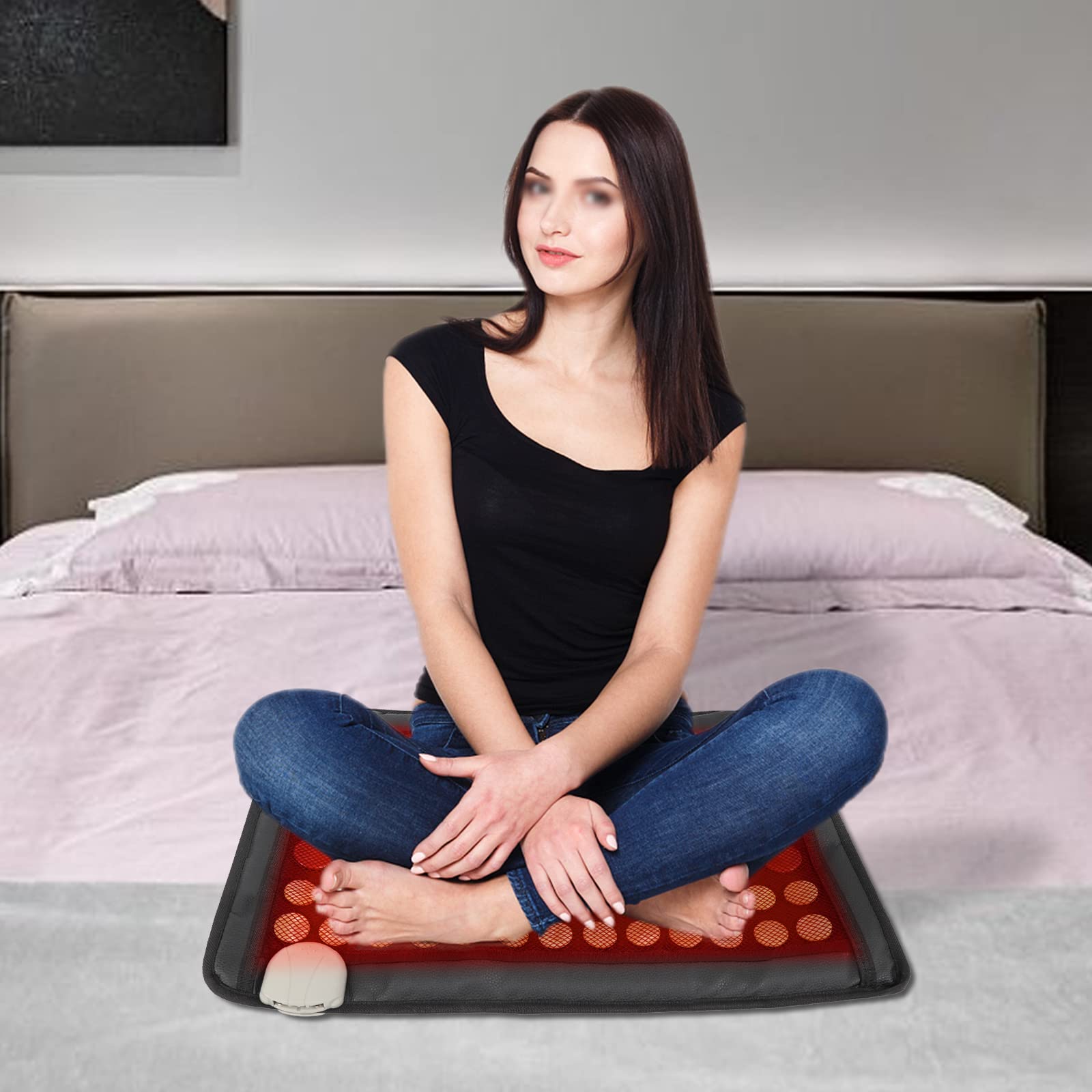 Cuscino riscaldante a infrarossi Small Pro con Smart Controller con giada naturale e pietre tormalate, per uffici, appartamenti, 59,5 x 40 cm, marrone scuro