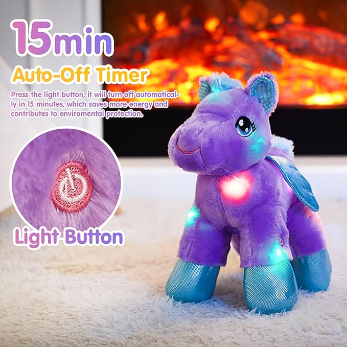 BSTAOFY Peluche Pegaso Unicornio Iluminado LED Suave 11 pulgadas miniatura 3