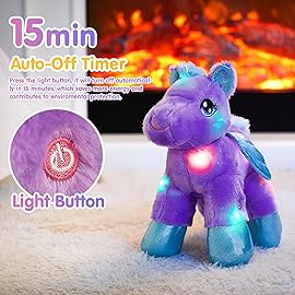 BSTAOFY Light up Pegasus Stuffed Animal Glow Unicorn LED Soft Plush Toys, Bedtime Nightlight Companion Gift for Kids on Christmas Birthday Valentines Day, Purple
