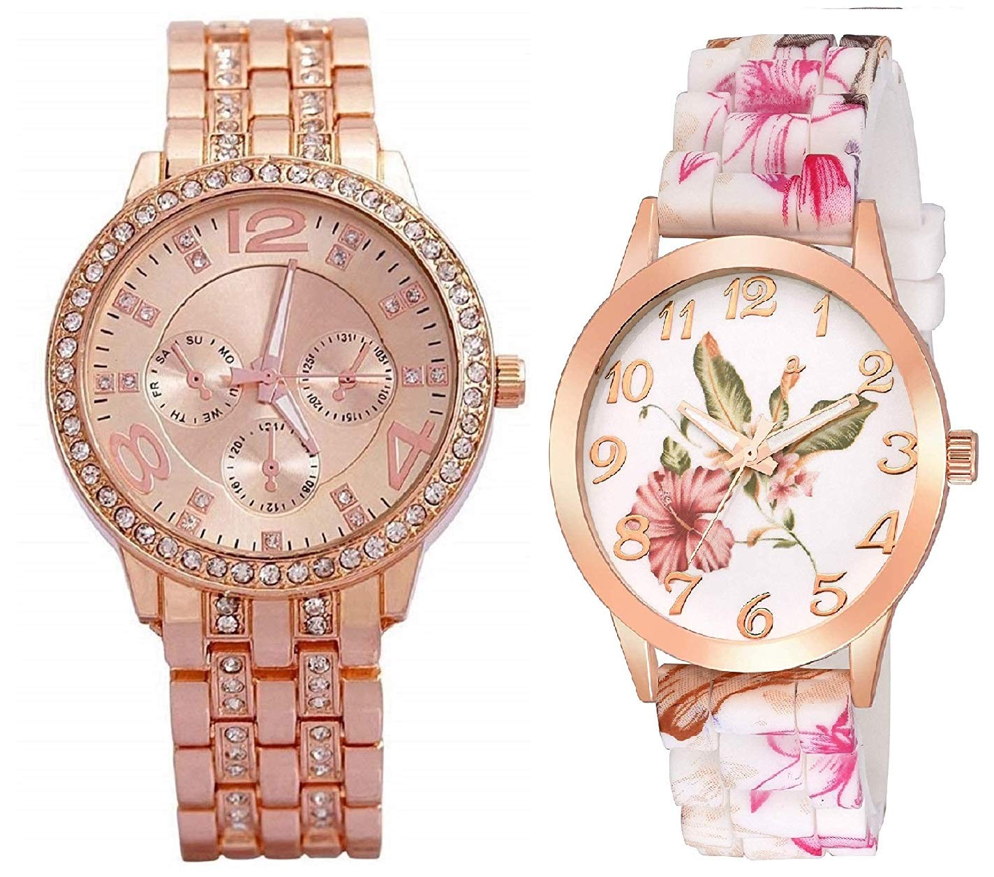SELLORIA Diamond Studded Analogue Watch with one Watch More Latest 2020 Girls,Womens (Rose Gold with Pink Flower) (B08K76MSN2) Amazon Price History, Amazon Price Tracker