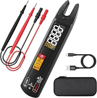 BSIDE DC AC Clamp Meter Open Jaw Smart Digital Multimeter Tester, Rechargeable with True RMS, Measures Current Capacitance Diode Duty Cycle Ohm Hz Continuity V-Alert Live Check Environment Temperature