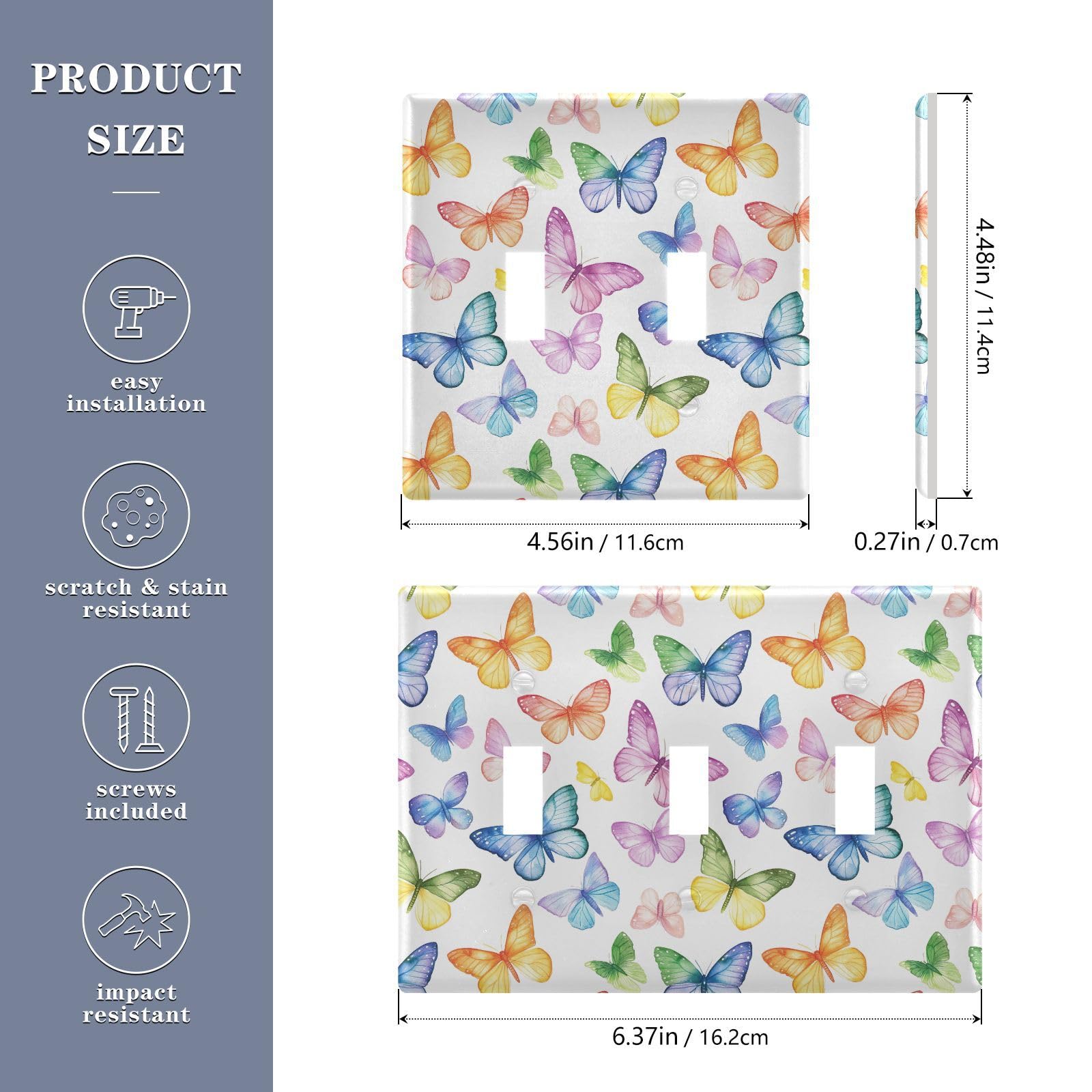 UMIRIKO Pink Blue Butterfly Light Switch Cover Plate Covers Decorative Double Toggle Home Decor 202b7082