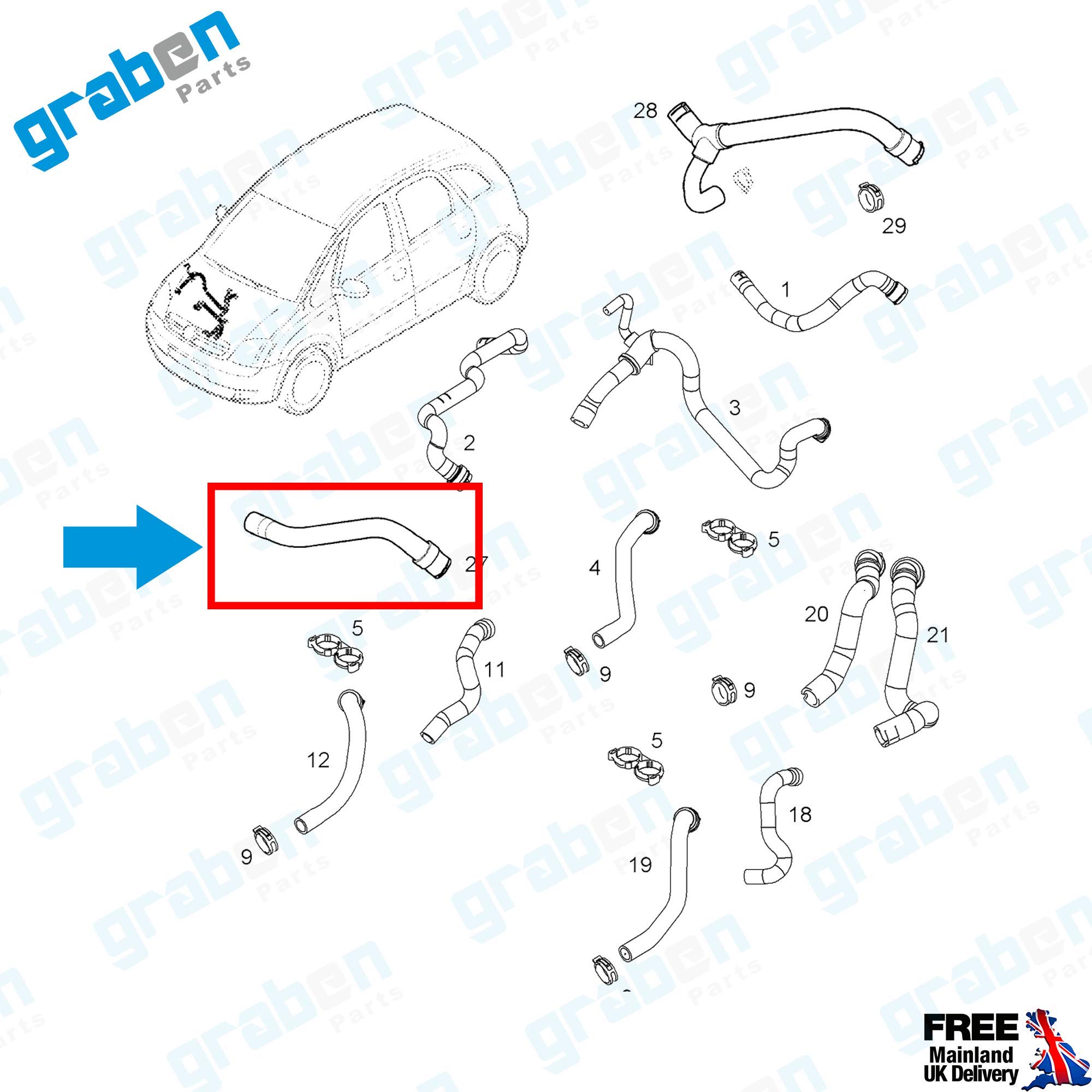 Lls-germany Heating Hose – Opel Corsa C / Meriva A 1.7 CDTI, 6818562 - 24457201, Front, Heat Resistant