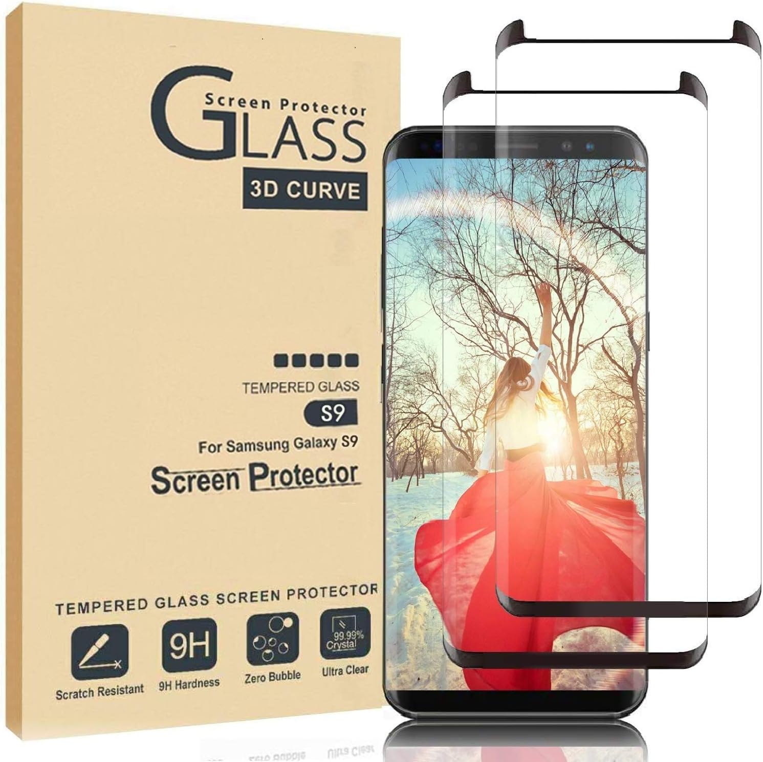 KTRolsterGalaxy S8 S9 Screen Protector,Full Coverage Tempered Glass[2 Pack][3D Curved] [Anti-Scratch][High Definition] Tempered Glass Screen Protector Suitable for Galaxy S8 S9