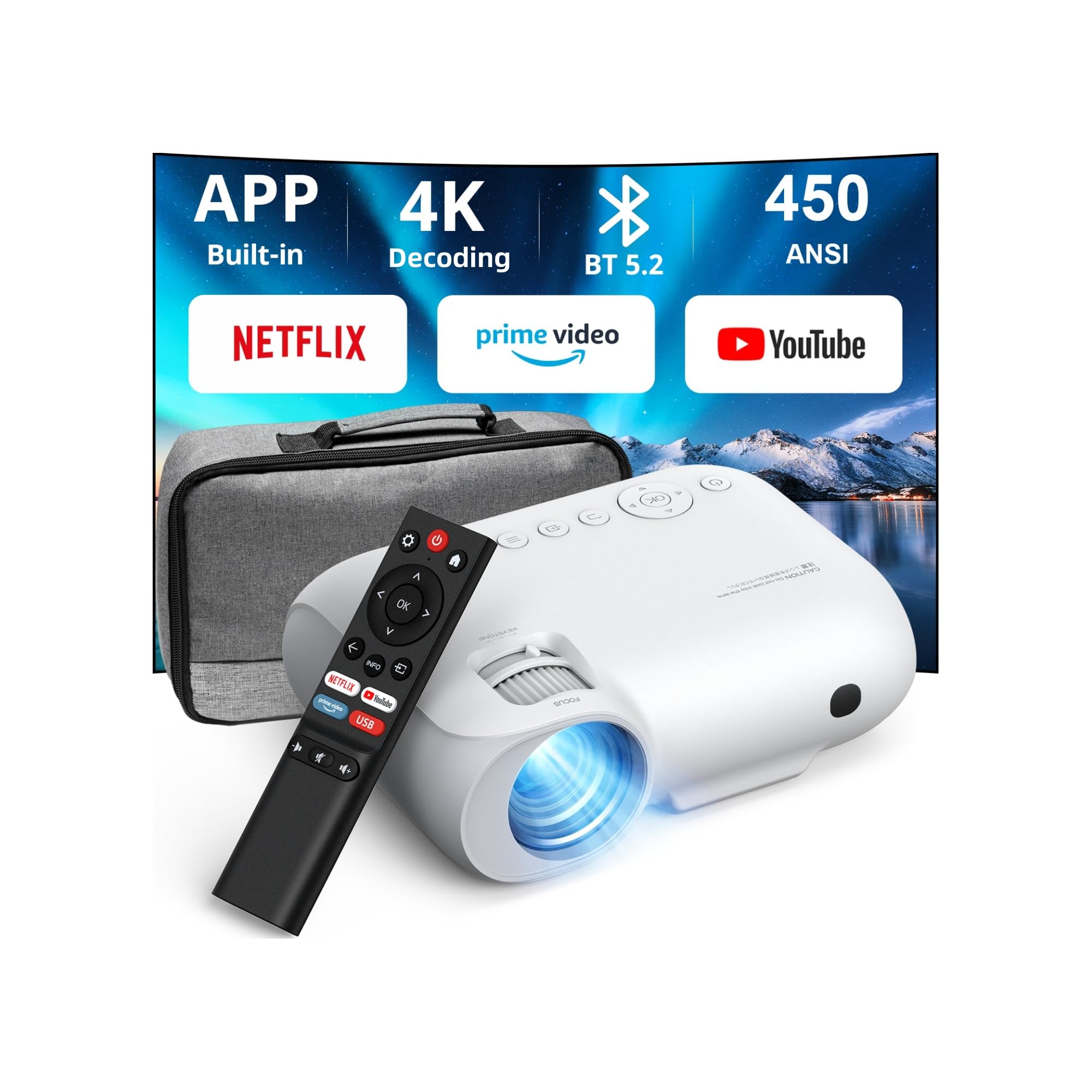 YOTON 【APP Built-in】 Smart Projector Bluetooth and 5.8G WiFi Full HD 1080P Native 450ANSI Lumen, Video Projector Home Theater Y9 Phone Projector with Netflix/Prime/Video/YouTube/Dolby Sound