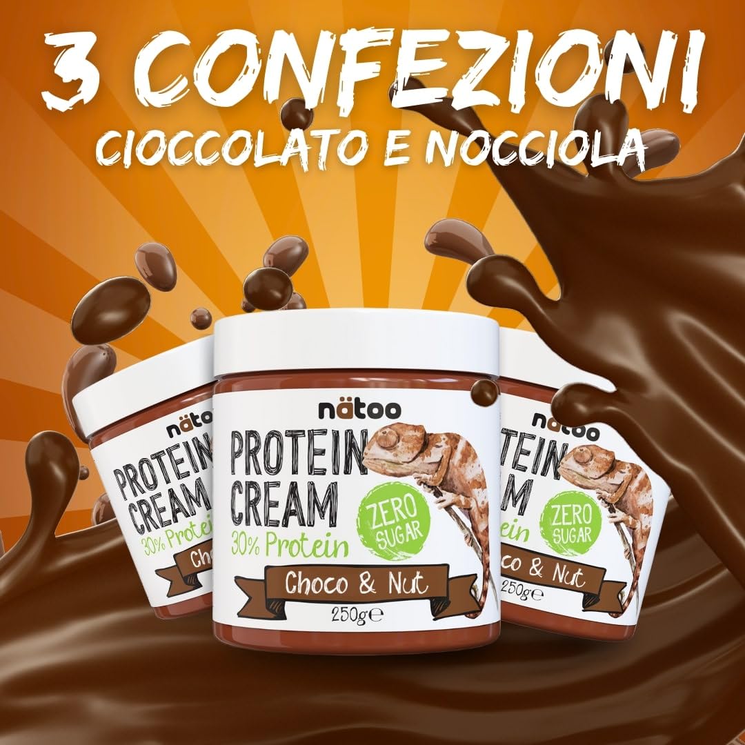NÄTOO Crema Proteica senza Zucchero 3x250g: Choco & Nut - creme proteiche spalmabili ideali per la dieta chetogenica keto diet - Pack composto da 3 barattoli