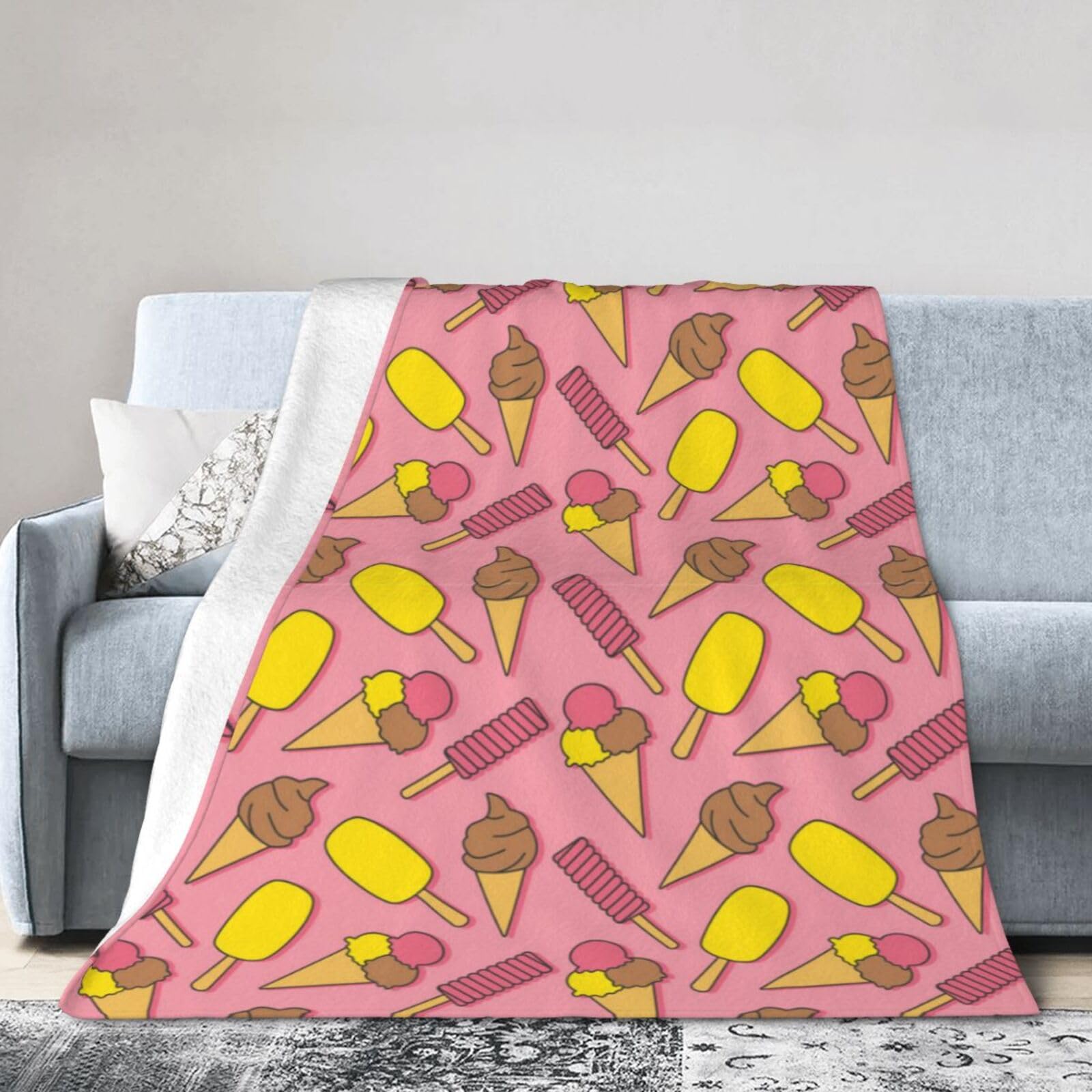 Noble Ren Delicious Ice Cream Ultra-Soft Micro Fleece Blanket Winter Warm Soft Lannel Fleece Throw Blanket For Couch Sofa Bed 60"X50"