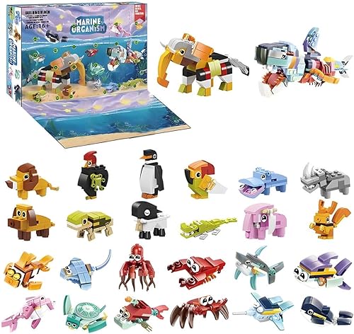 ClearEdge Calendario de Adviento de Navidad 2023, juego de construcción de animales, 24 calendarios coleccionables de cuenta regresiva de Navidad,