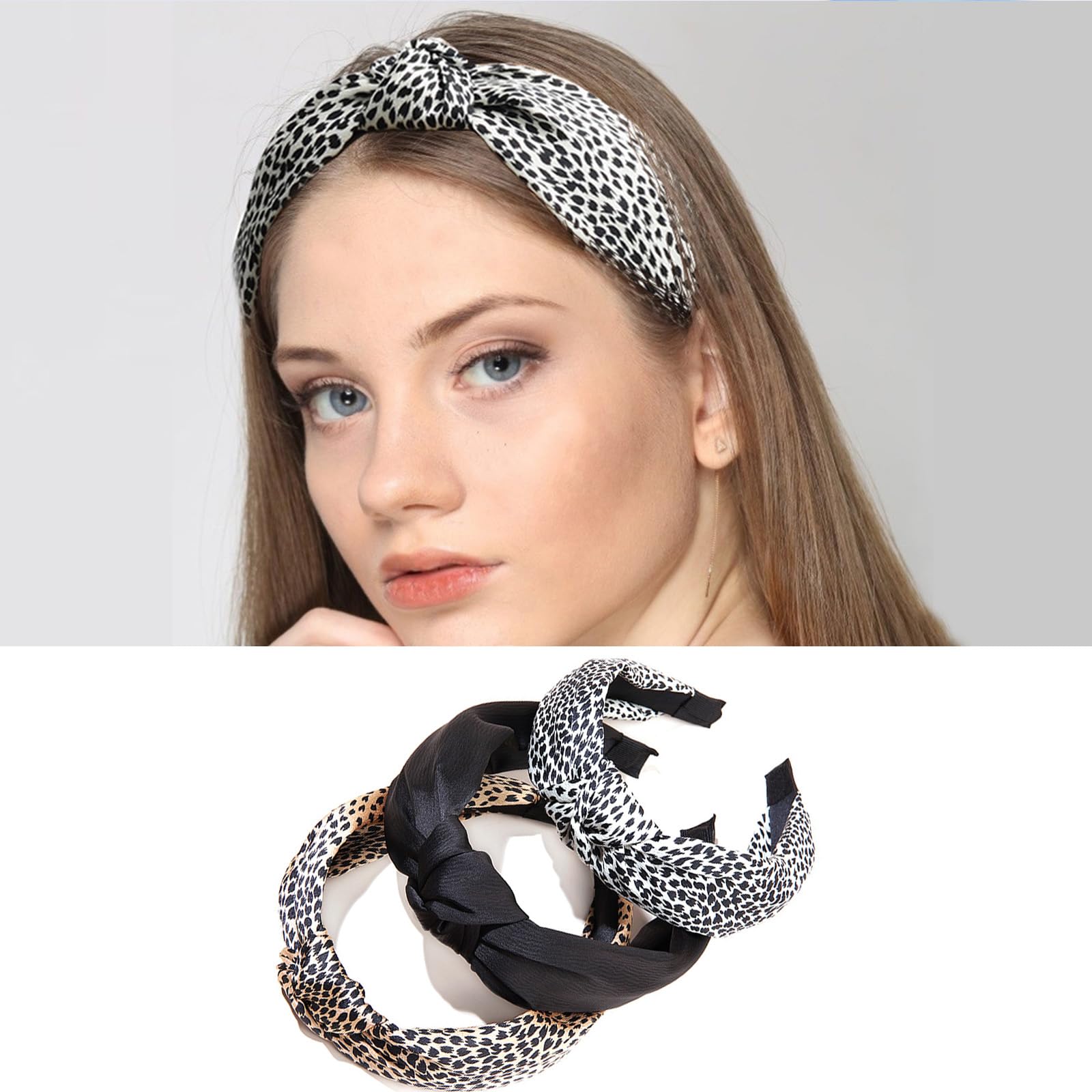 Cerchietti Per Capelli Leopardati 4 Pezzi – Fascia Annodata In Tessuto, Colori Cammello E Beige - 4