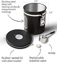 Vista 5 de Veken Recipiente de café con ventana, recipiente hermético de almacenamiento de alimentos de cocina de acero inoxidable con tapas, rastreador