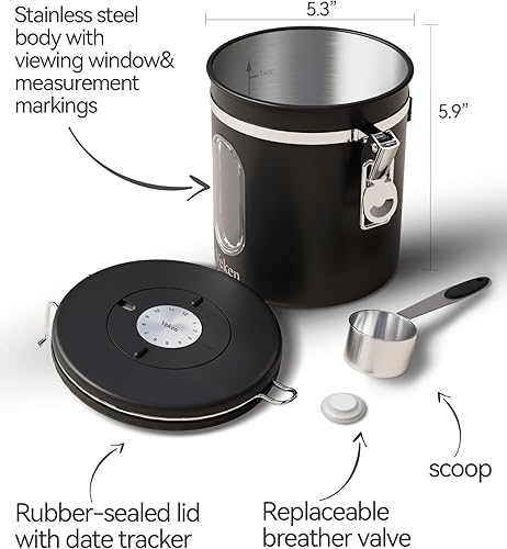 Miniatura 5 de Veken Recipiente de café recipiente hermético de acero inoxidable para almacenamiento de alimentos de cocina con rastreador de dátiles y cuchara
