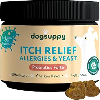 DogSuppy Itch Relief Probioitics For Dogs - Stop Itching, Scratching, Licking & Grass Eating, Relieve Allergies & Yeast, 100% Natural, Supports Gut & Immunity, Chicken Flavour