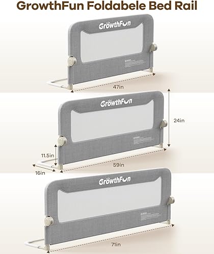 Miniatura 7 de Riel de cama plegable para niños pequeños, marco y conectores de acero al carbono reforzado de 71 pulgadas, tela catiónica transpirable, rieles de