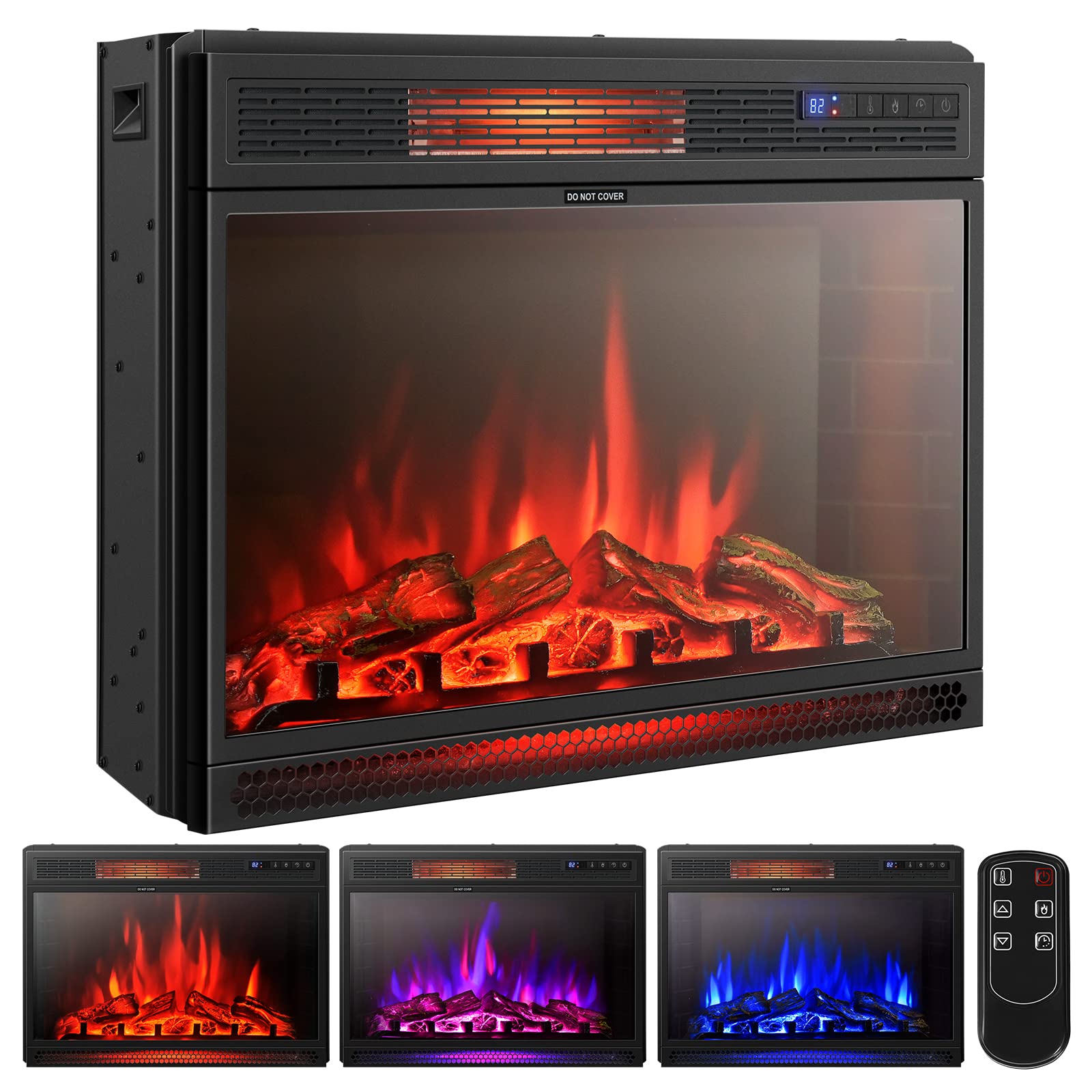 Tangkula 28 Inches Electric Fireplace Recessed, 900/1350W Fireplace Heater with Adjustable Temperature, Timer Function, 3 Flame Colors, 4 Brightness, Touch Screen & Remote Control
