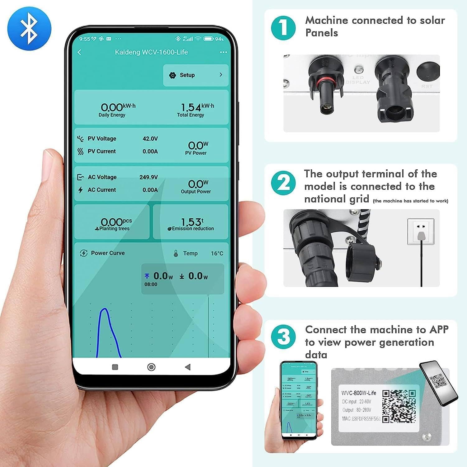 Micro inverter solare, micro inverter per collegamento alla rete solare MPPT da 600W, inverter per collegamento alla rete impermeabile da CC a CA 120V 230V Identificazione automatica Microinverter