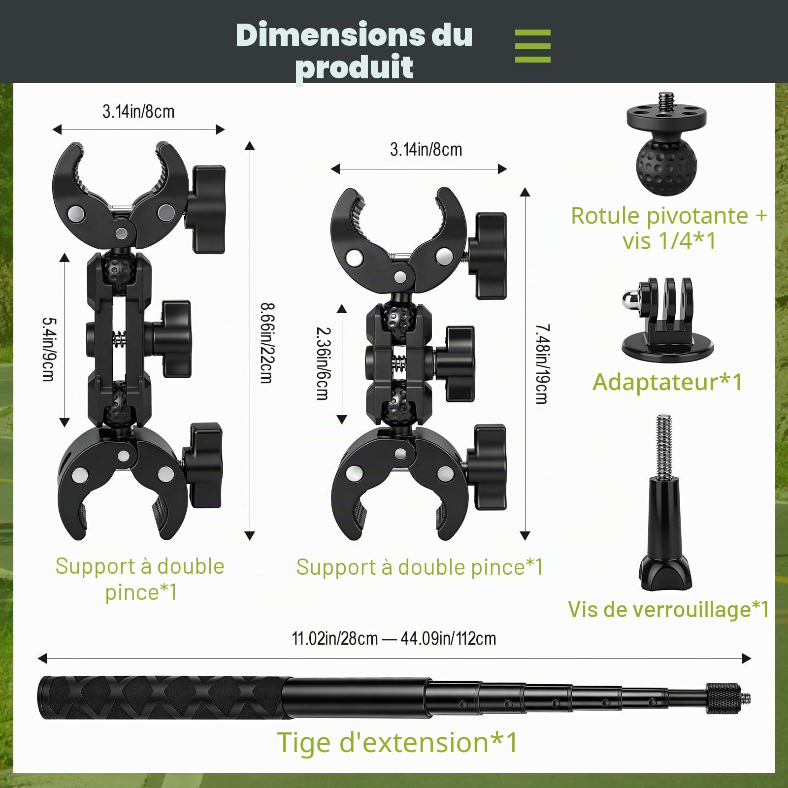 Support Moto pour Insta360 X5 X4 X3 ONE X2 GoPro Hero13 DJI Osmo Pocket 4/3 | Kit de Montage sur Guidon de Vélo avec Perche Selfie Invisible 120cm et Double Pince Accessoire pour Insta 360 GoPro Hero 12