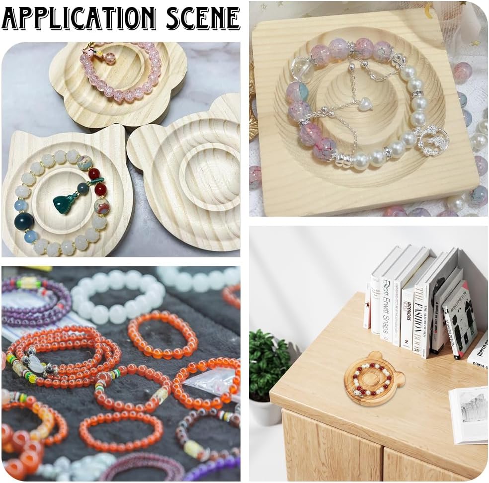 Beebeecraft 6Pcs 6 Styles Bracelet Making Bead Tray Wooden Bead Boards Flower Octagon Bear Cat Shape Wooden Bracelet Design Board Jewelry Organizer Tray Mats for Jewelry Making DIY Crafts
