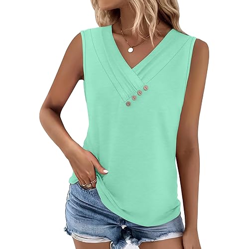 SAMPEEL Tank Top for Women Summer Button Down V Neck T Shirts Sleeveless Loose Fit Fashion Tops 2025