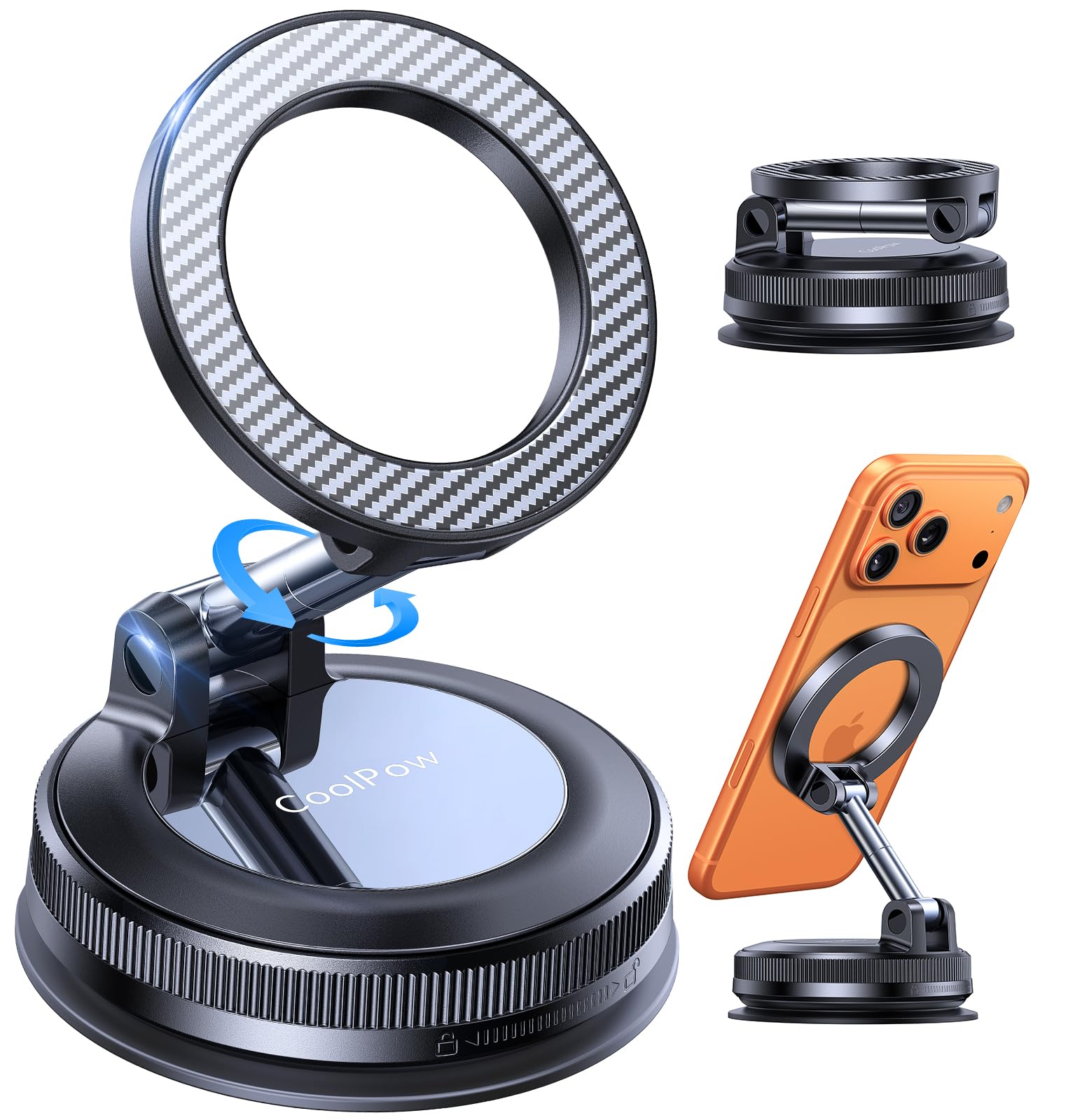 Coolpow for Magsafe Car Mount【Super Magnets】Vacuum Magnetic Phone Holder Car Phone Holder Mount【90+LBS】Suction Phone Holder Car Accessories for Women Men Cell Phone Camera Mount for iPhone 17 16 15 14