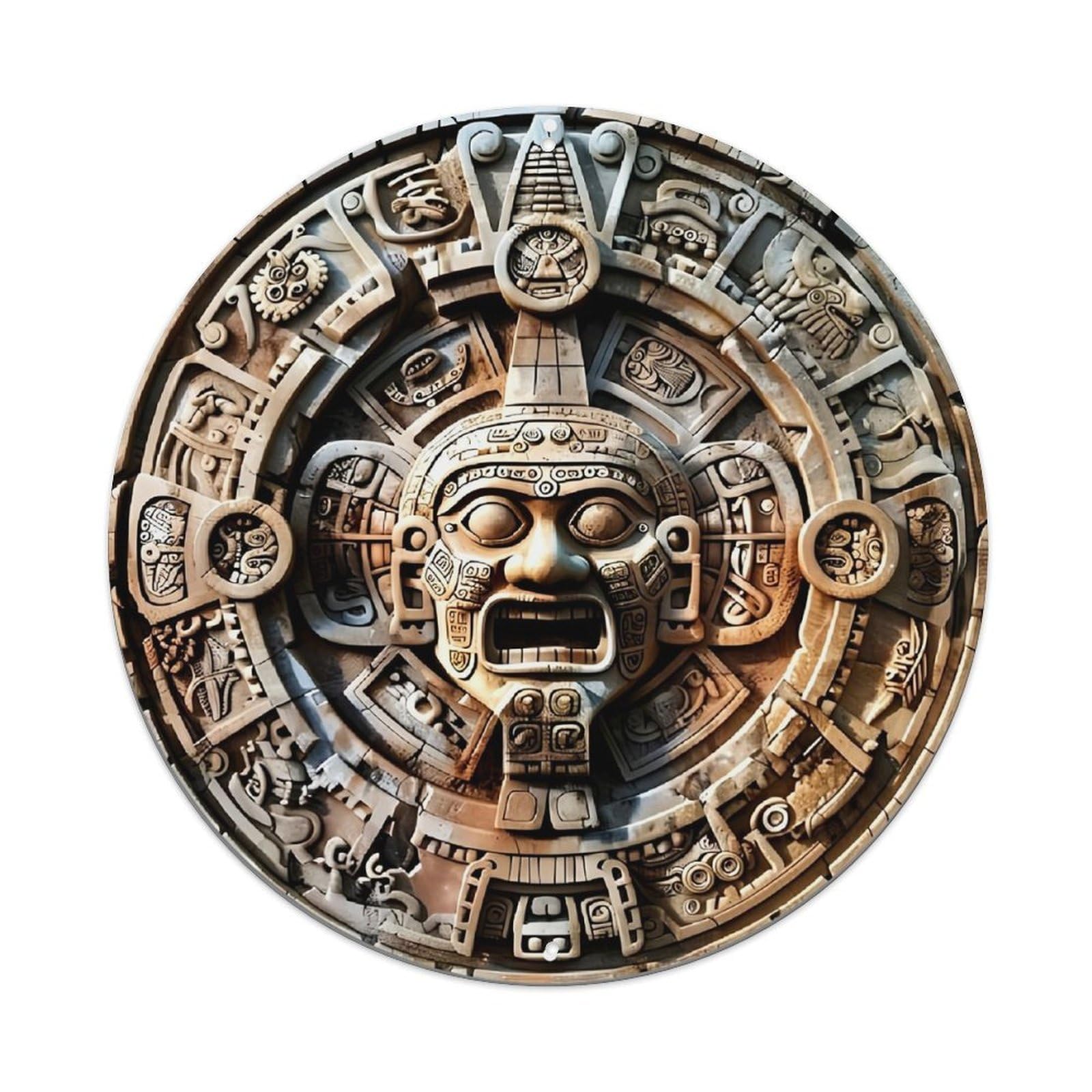 Ancient Aztec Calendar Stone Design Metal Tin Sign Plaque