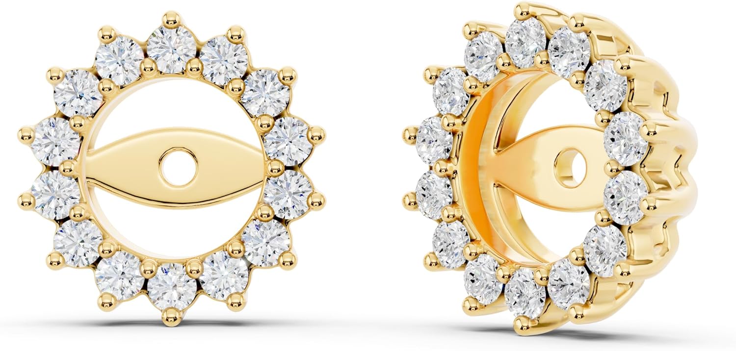 Dazzlingrock Collection 0.30 Ctw Round White Natural Diamond Circular Shaped Removable Earring Jackets for Women in Real Solid Gold