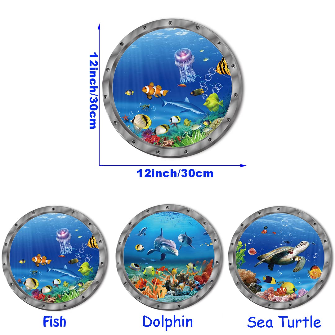 Ocean Animals World Under Sea Decor w zestawie żółwie morskie delfiny ryby 3 szt. usuwalne naklejki winylowe 3D do łazienki, dekoracji ścian, naklejek ściennych, sypialni, mebli