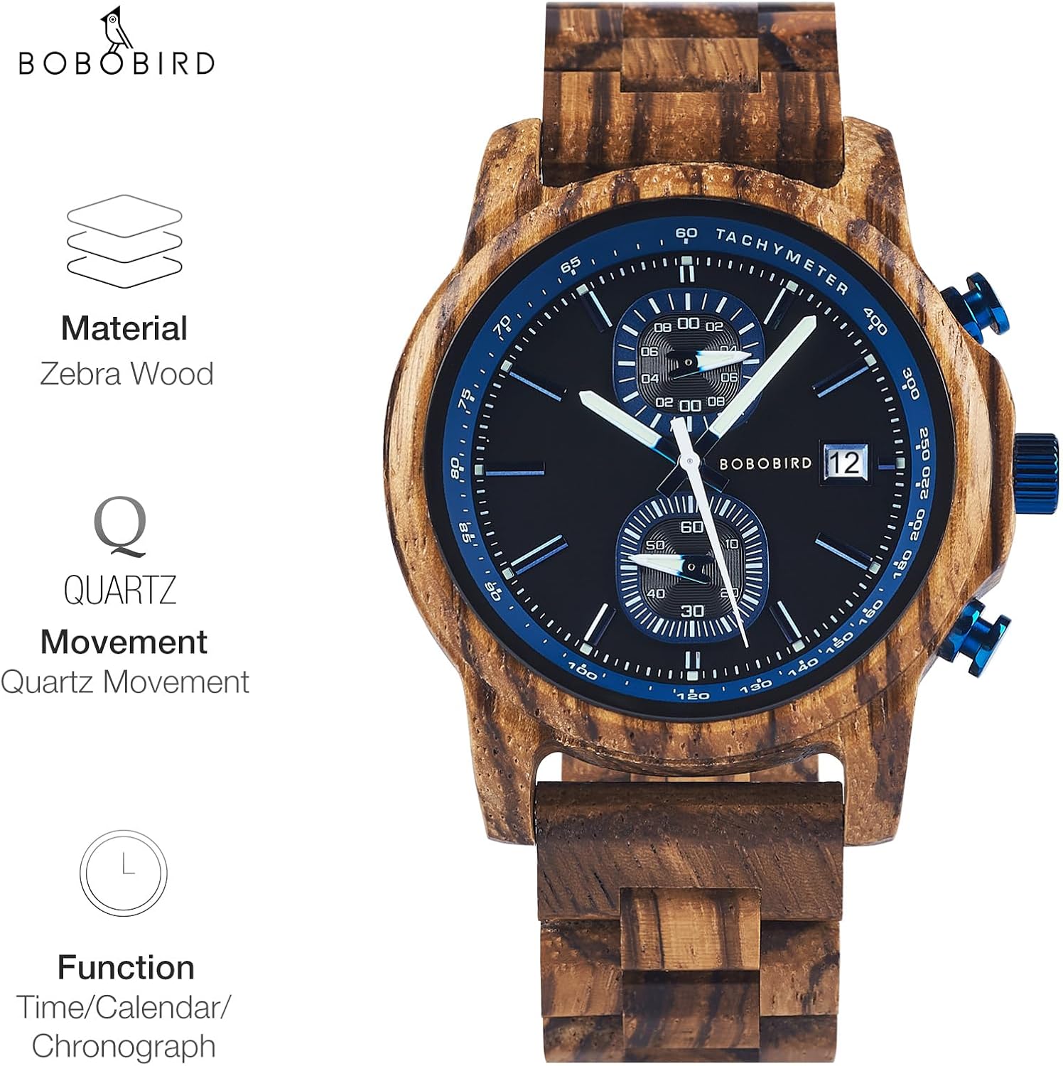 BOBO BIRD Wooden Watch for Men Women Ultra-Light 50g Luminous Hands Chronograph Date Casual Business Gift - Image 4