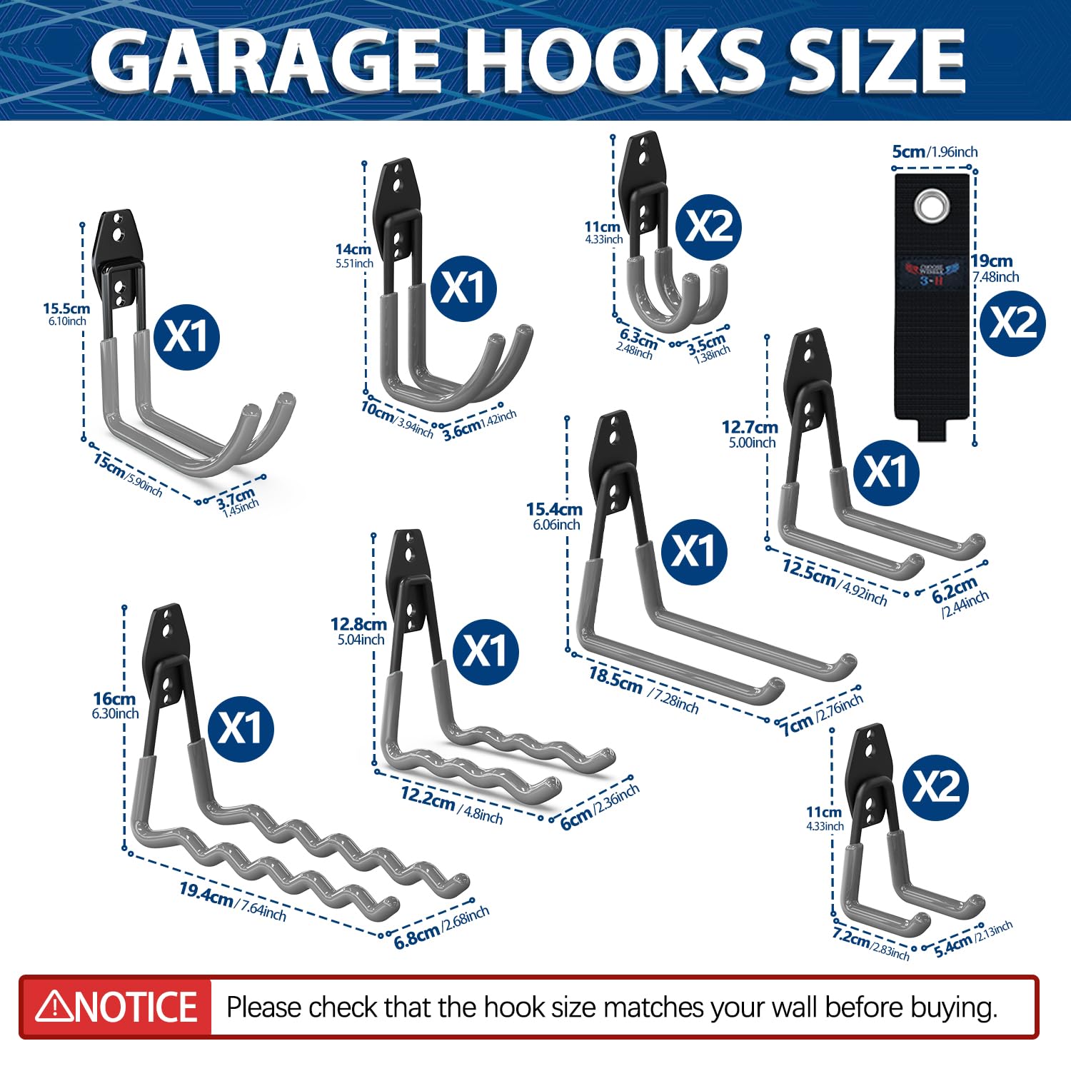 3-H Heavy Duty Garage Hooks 12 Pack, Utility All-Steel Storage Hooks with Anti-Slip Coating - Image 2