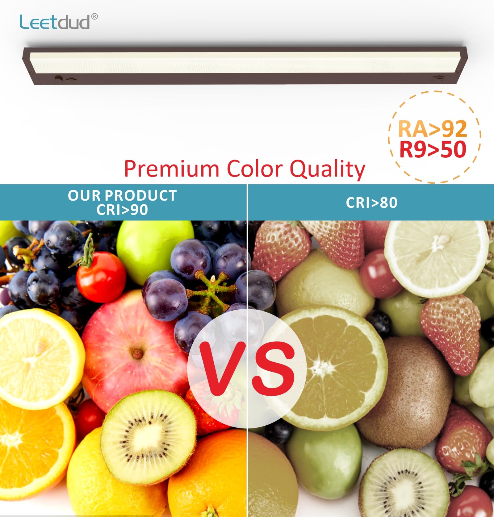 Leetdud - Illuminazione a LED sotto armadio, spina dimmer integrata o cablata, 32 pollici 16W, dimmerabile, 5 colori, 2700K/3000K/3500K/4000K/5000K, ETL elencato collegabile sotto