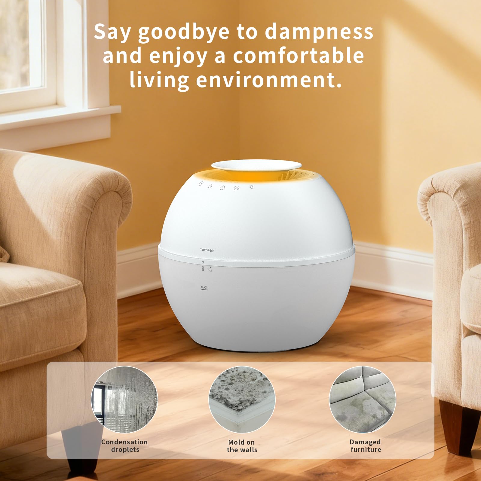 HD021 - Combo de deshumidificador y humidificador 3 en 1, deshumidificadores pequeños con manguera de drenaje, tanque de agua de 101 onzas, mini deshumidificador portátil compacto para