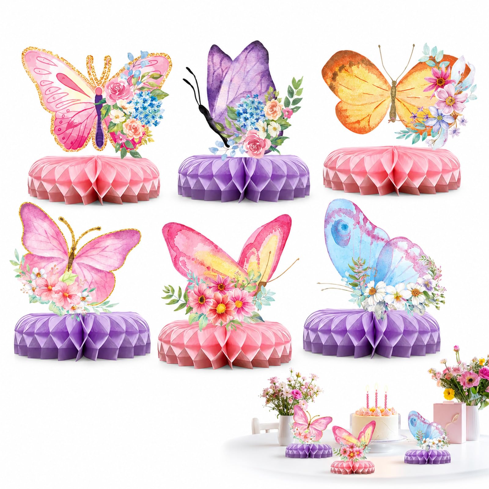 12Pcs Butterfly Honeycomb Centrepieces 6 Styles Paper Wedding Party Decor