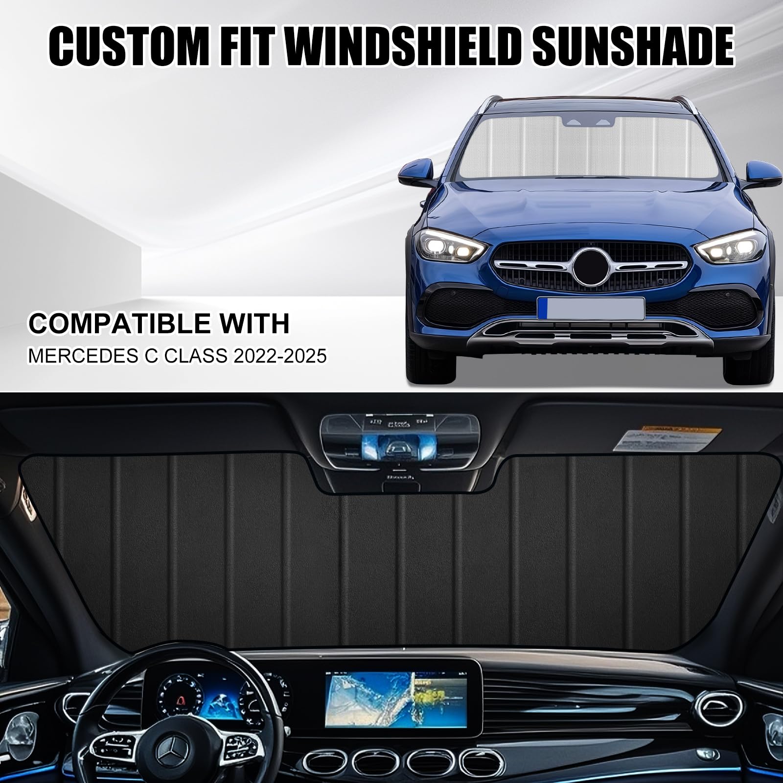 Copertura per parabrezza pieghevole auto per Mercedes Classe C 2022-2025, copertura per parabrezza pieghevole, parasole pieghevole sul parabrezza