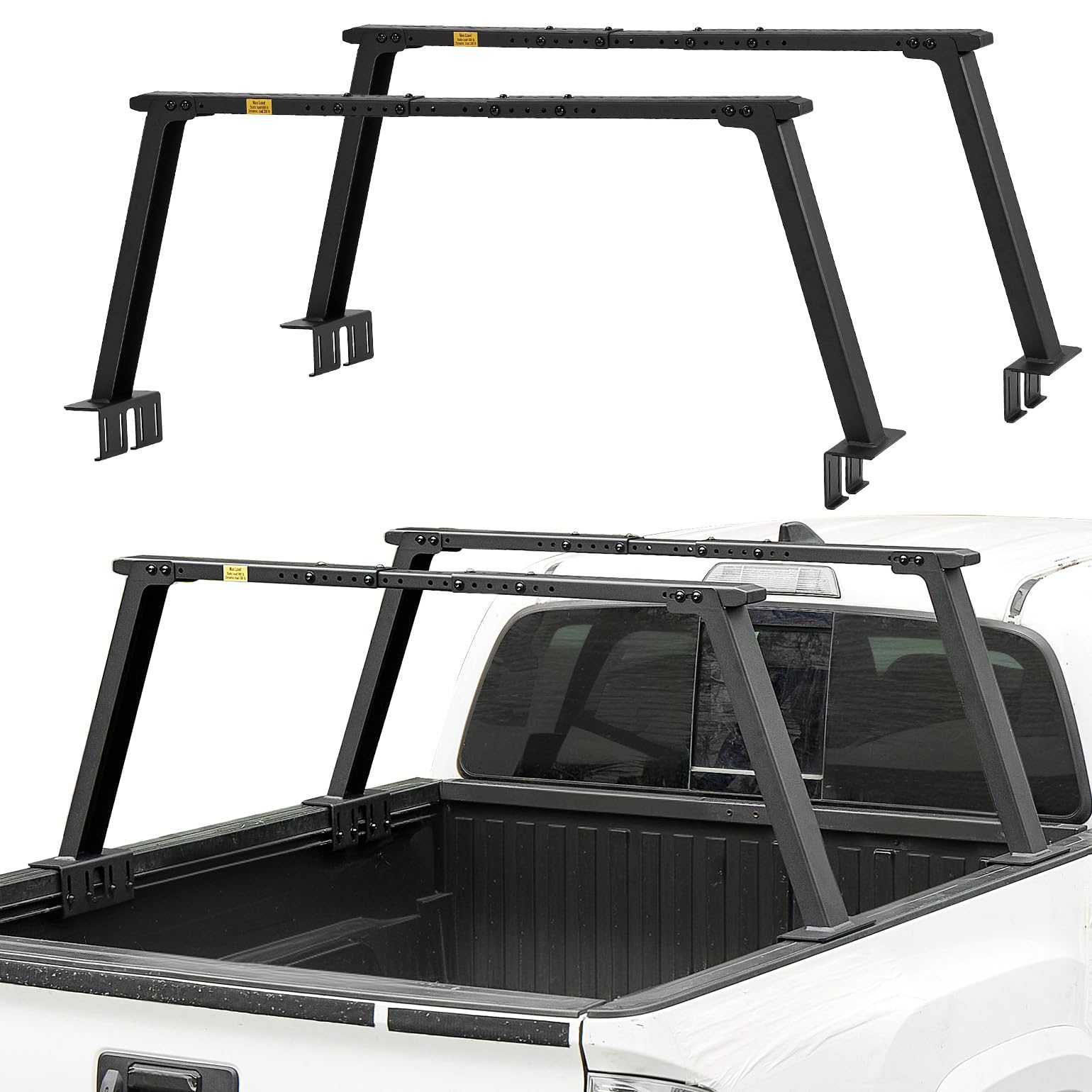 JOYTUTUS Heavy Duty Width Extendable Truck Bed Ladder Rack, Fit for Mid-Size Wide Truck Bed, Rust-Resistant Overland Cargo Rack Compatible with Gladiator JT, Frontier, Canyon, Colorado, Ranger