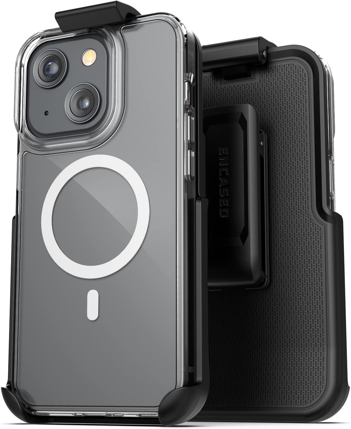 Encased Clear-Back for iPhone 13 Belt Clip Case Magsafe Compatible Phone Case with Holster (2021)