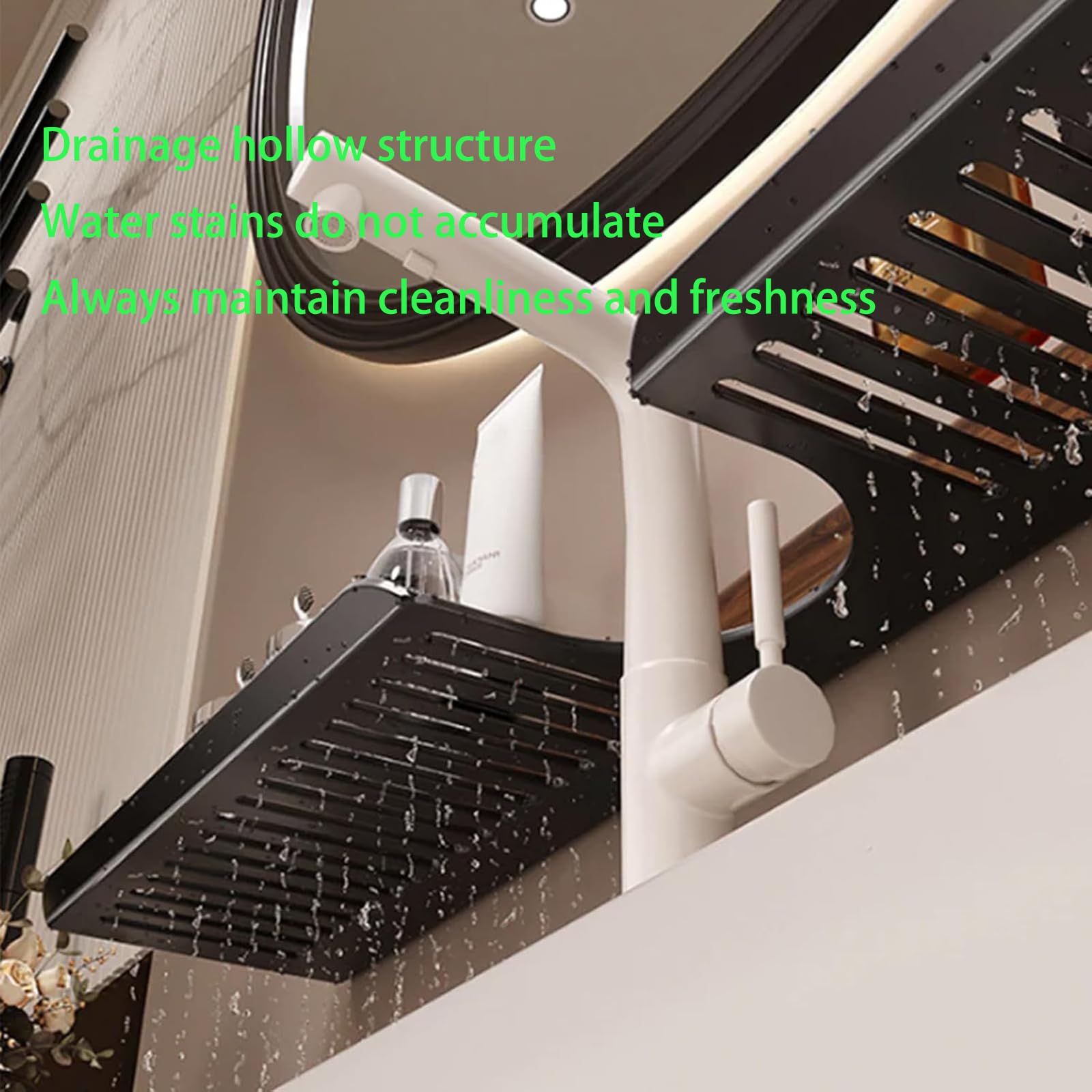 Półka łazienkowa z drewna orzechowego z przyssawką bez wiercenia, uchwyt ścienny, ruchomy kosz do przechowywania pod prysznic, bateria nizer, akcesoria łazienkowe i kuchenne, biały, 50 cm