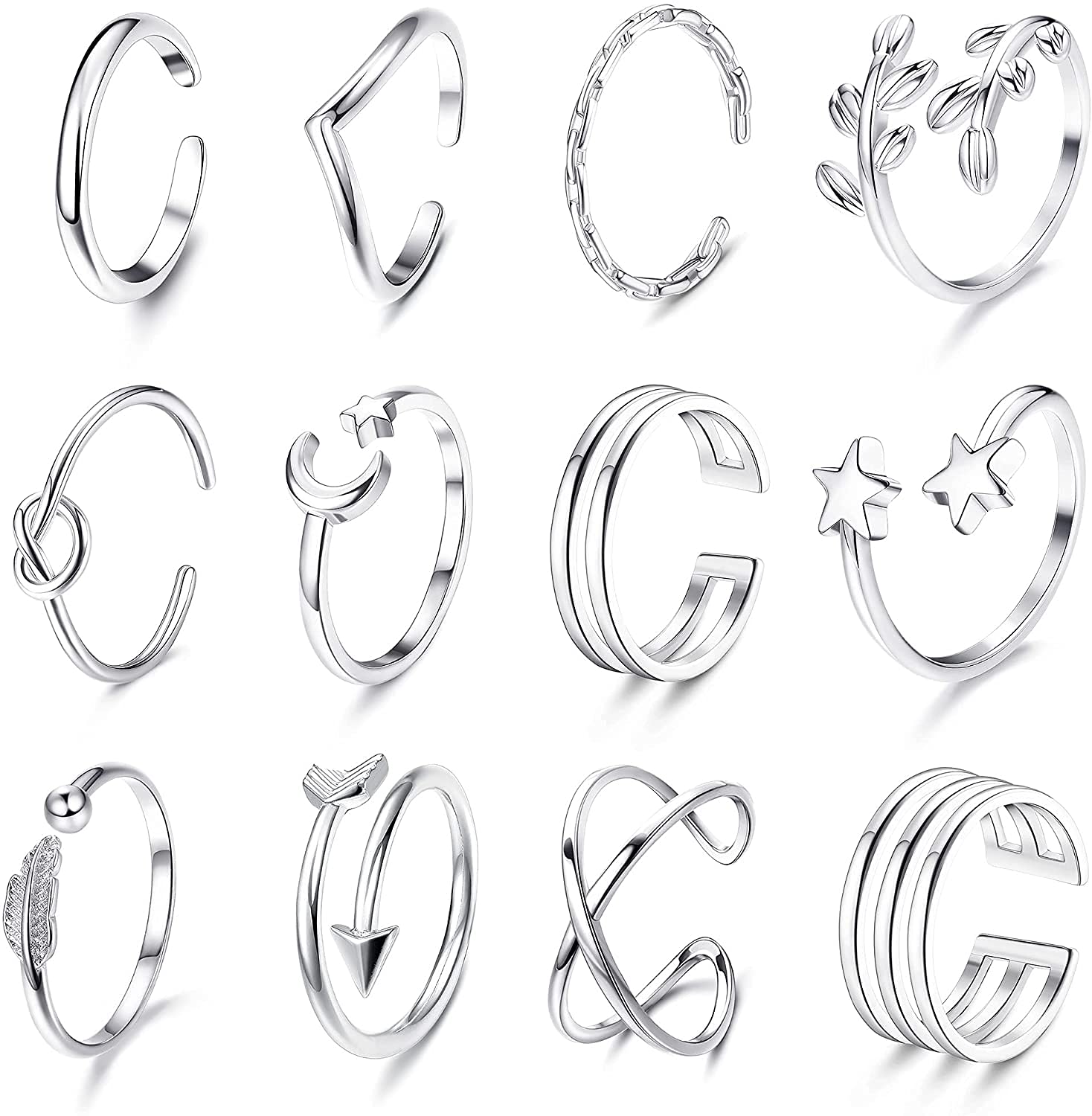 MILACOLATO 12Pcs Knot Rings for Women Open Rings Set Adjustable Stackable Thumb Open Rings Set