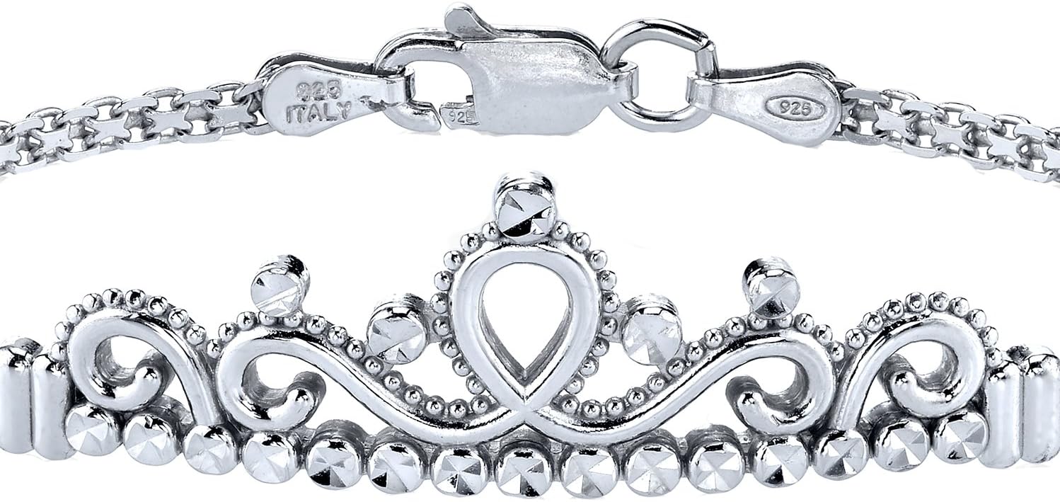 Sterling Silver Princess Crown Bracelet (Rhodium Plated)