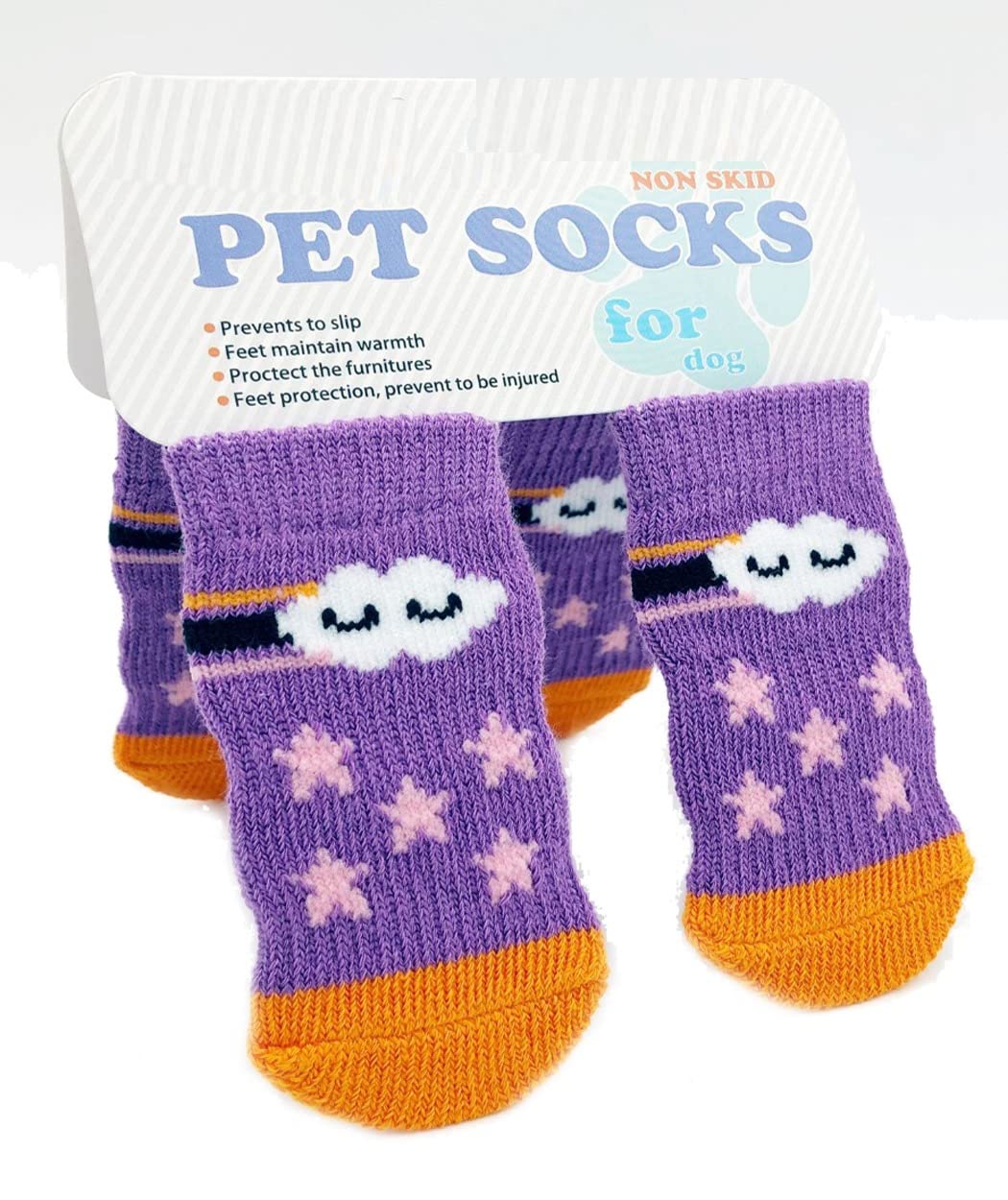 KUTKUT - Anti -Slip Star Pattern Small Dog Cat Socks | Pet Paw Protector Socks with 4 Pieces Adjustable Straps | Socks for Shishtzu, Pug, Poodle etc (Size XL: Height 11 cm, Width 4.5 cm)