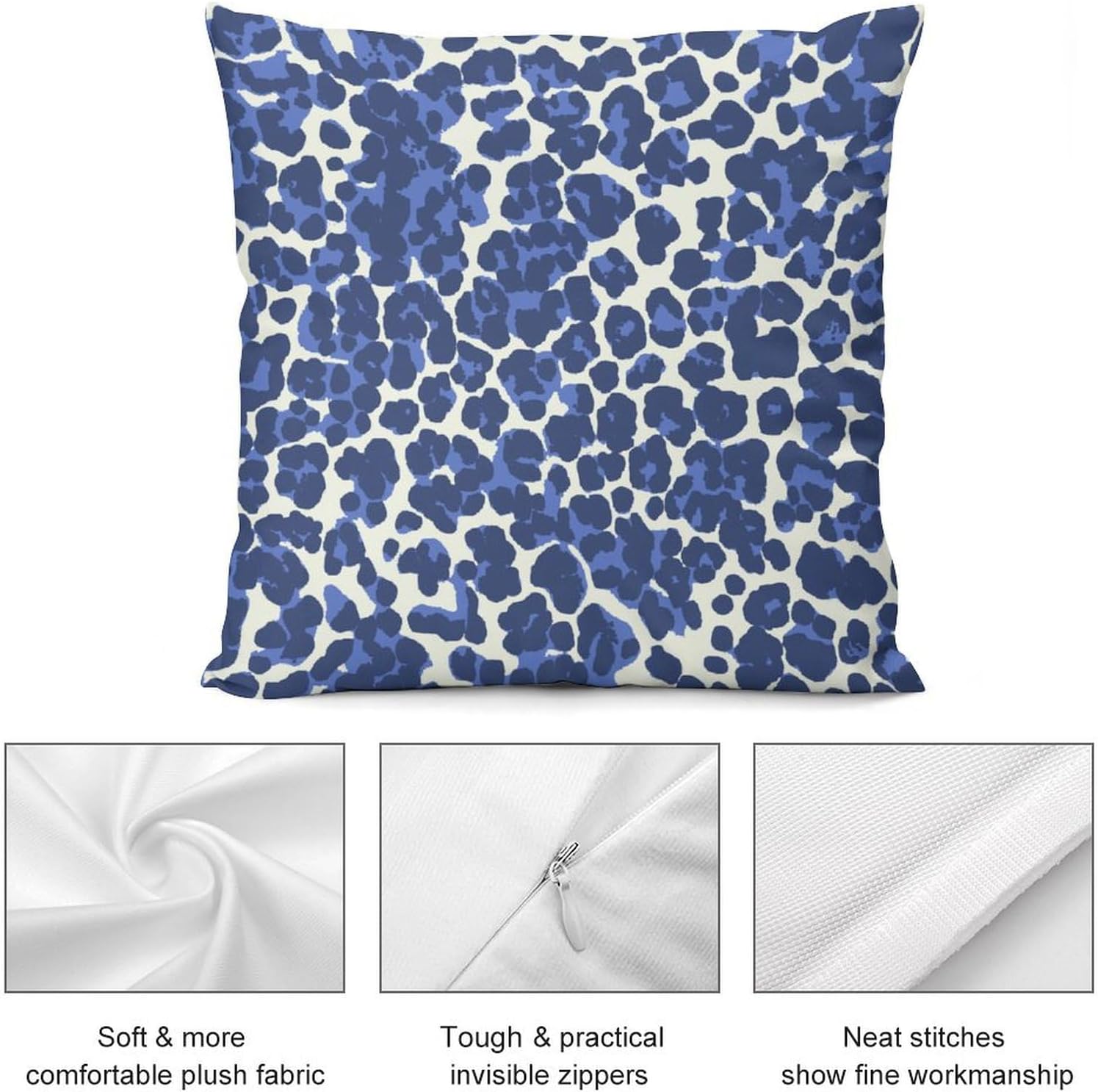 ArogGeld Royal Blue Navy Leopard Pillow Cover Set of 2 Leopard Print Animal Cheetah Throw Pillow Cover Asian Scenic Chinoiserie Double Side Velvet Pillow Cover Case for Bedroom 26"x26"