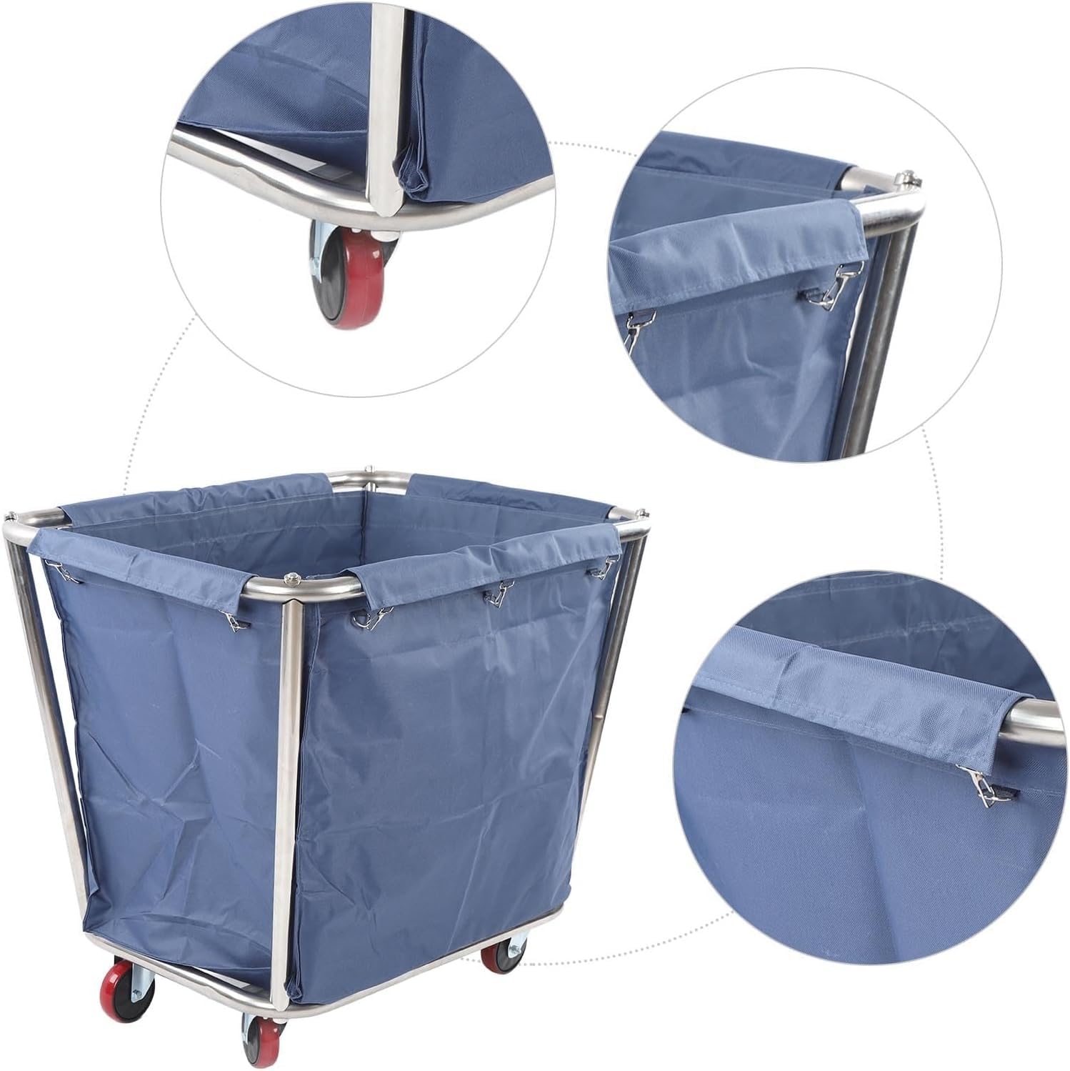 Carrello portabiancheria su ruote, resistente, in acciaio inox, 350 l, per uso alberghiero e alberghiero