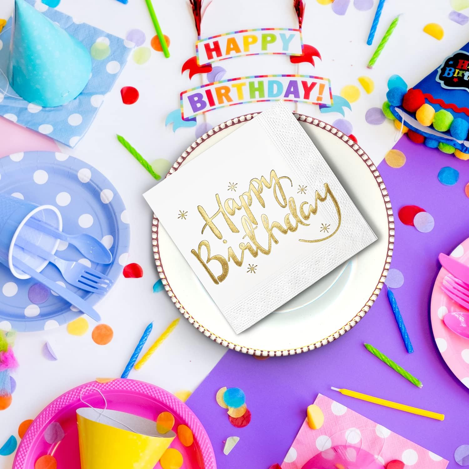 Buy Happy Birthday Napkins Cocktail Paper Gold Foil 50 Pack 2 Ply 5x5 Inches Party Supplies